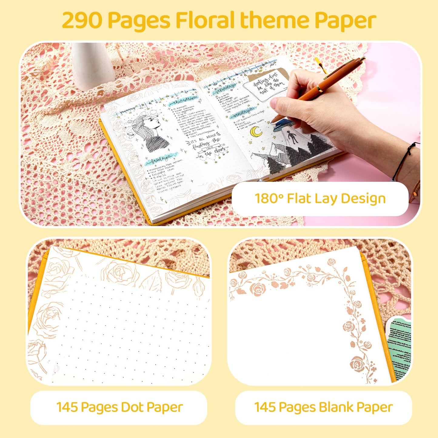 CAGIE Diary with Lock and Key for Girls Heart Shaped Lock Diary for Women PU Leather Kids Journal Secret Notebook with Lock for Travel Cute Diary for Gifts, 5.3 x 7 inches, Yellow