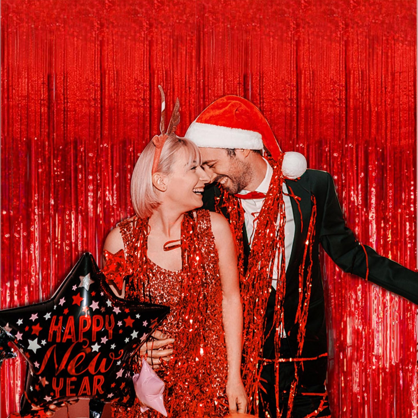 20 Pack Foil Curtain Backdrop Red Metallic Tinsel Foil Fringe Curtains Photo Booth Props for Birthday Wedding Engagement Baby Shower Bachelorette Christmas Holiday Celebration Party Decorations