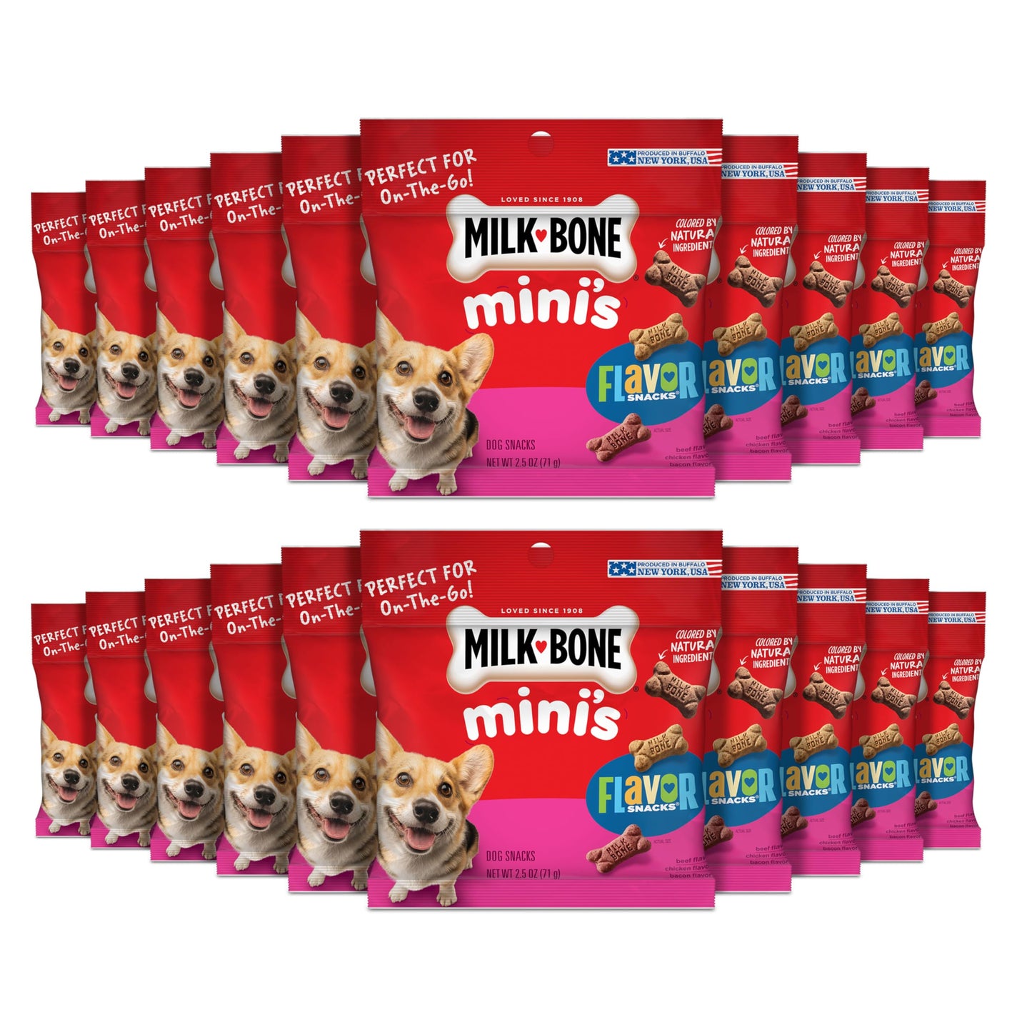 Milk-Bone Mini's Flavor Snacks Dog Treats, 2.5 Ounce (Pack of 20), Perfect for Walks, Travel Size, Party Favor