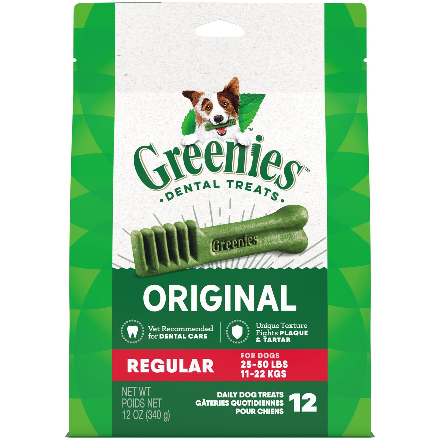 Greenies Original Regular Dental Dog Treats, 12 oz. Pack (12 Treats)