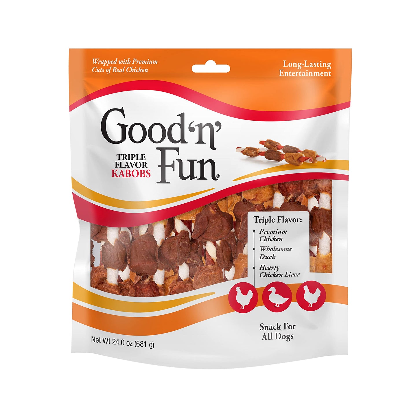 Good'n'Fun Triple Flavored Rawhide Kabobs for Dogs, 24 oz, 36 Count, 2 Pack