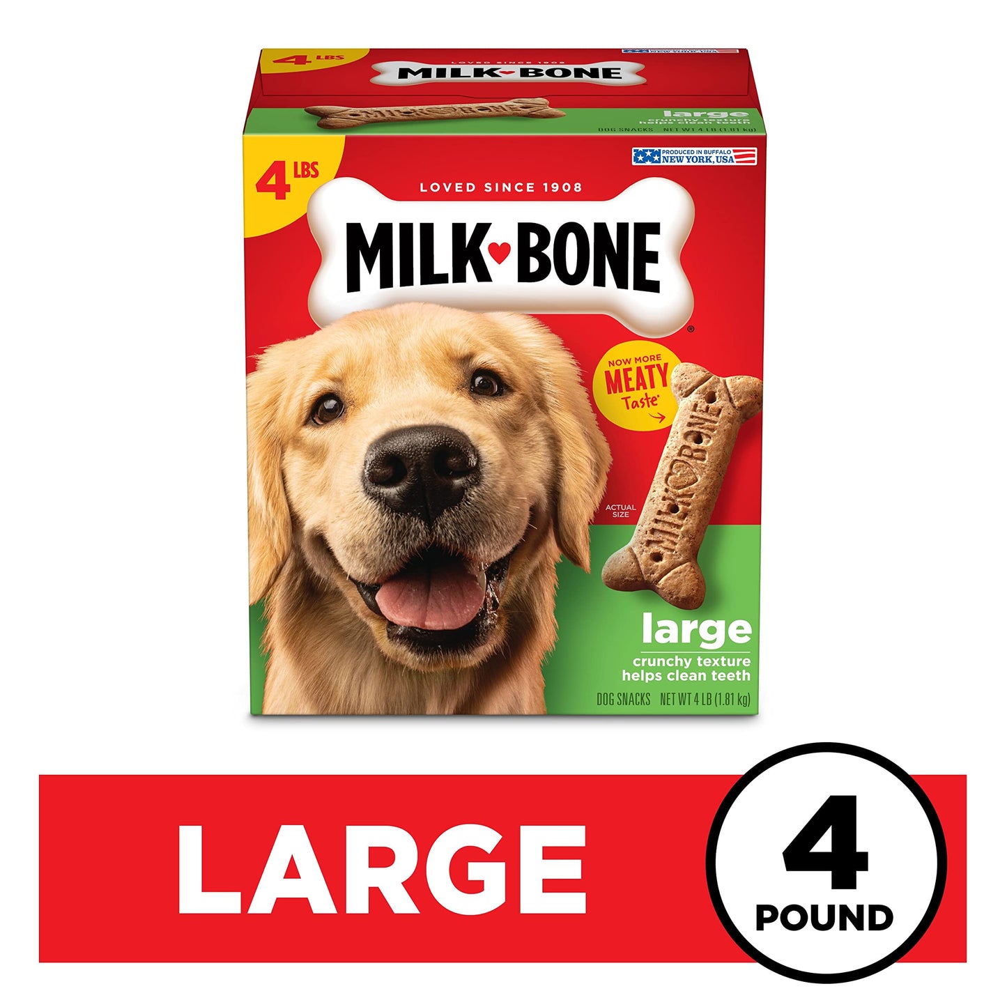 Milk-Bone Original Dog Treats for Large Dogs, 4 Pound (Pack of 2), Crunchy Biscuit Helps Clean Teeth