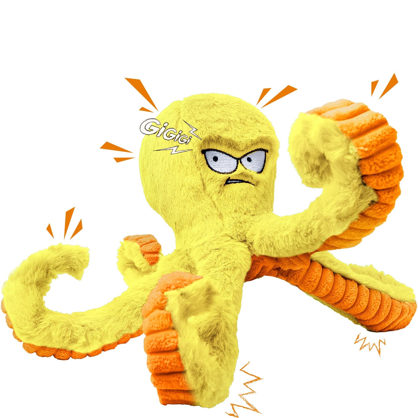 LEGEND SANDY Tough Dog Toys, Stuffed Chew Large Dog Toys to Keep Them Busy, Interactive Squeaky Tug of War Doggie Toy, Crinkle Yellow Octopus