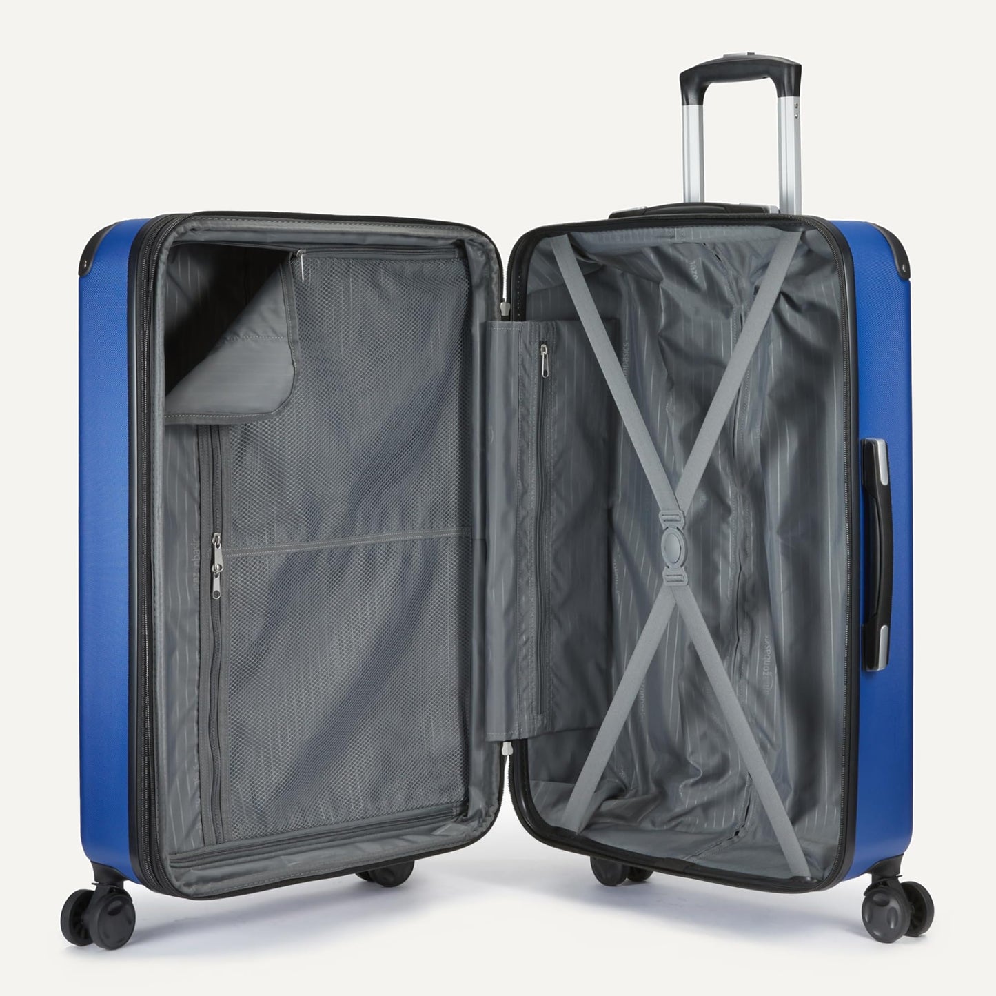 Amazon Basics 4-Piece Luggage Set, Including Two Hardside Suitcases With Multi-directional Spinner Wheels (22" Carry-On and 28" Checked), 15" Tote Bag and 10" Compact Travel Bag, Navy Blue