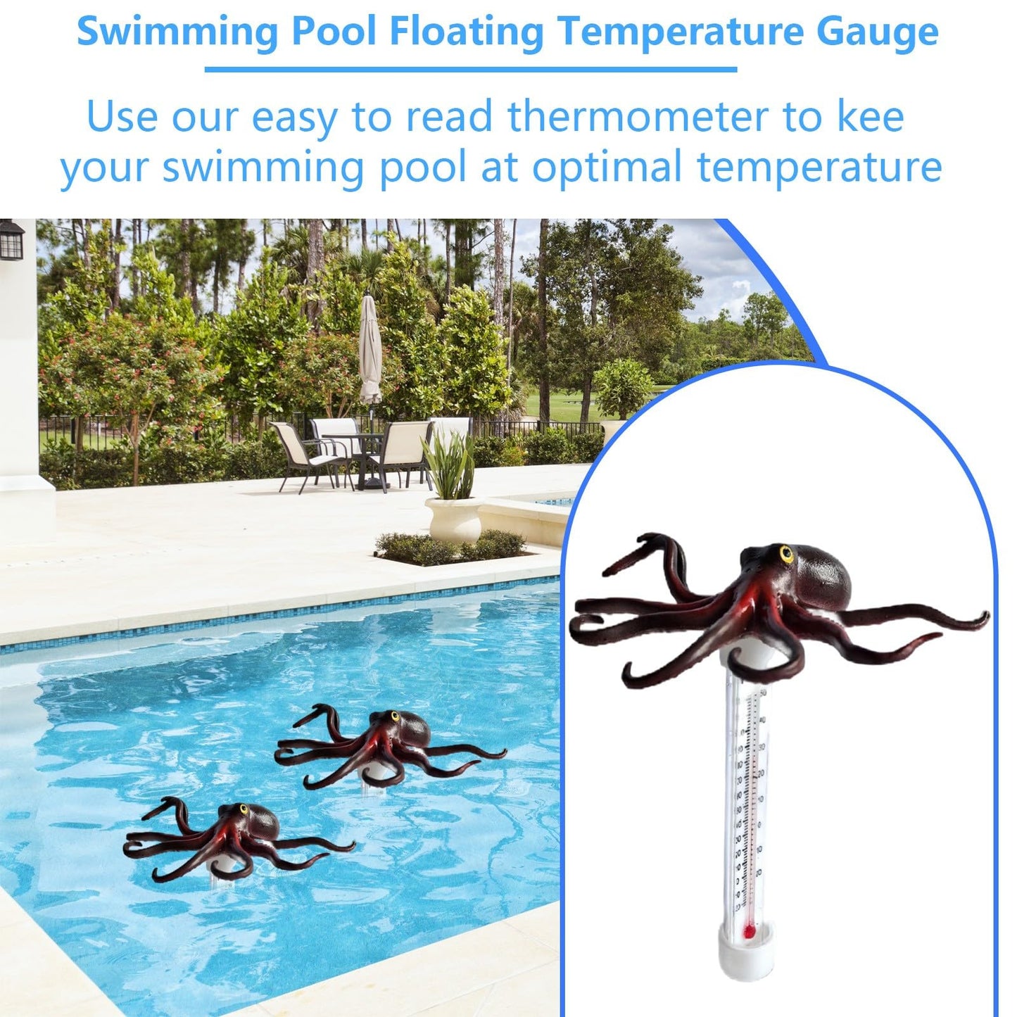 Pool Temperature Thermometers Floating, Funny Sea Animals Swimming Pool Thermometers, Large Size Easy Read Water Temperature Gauge for Water Aquarium Hot Tubs (Shark)