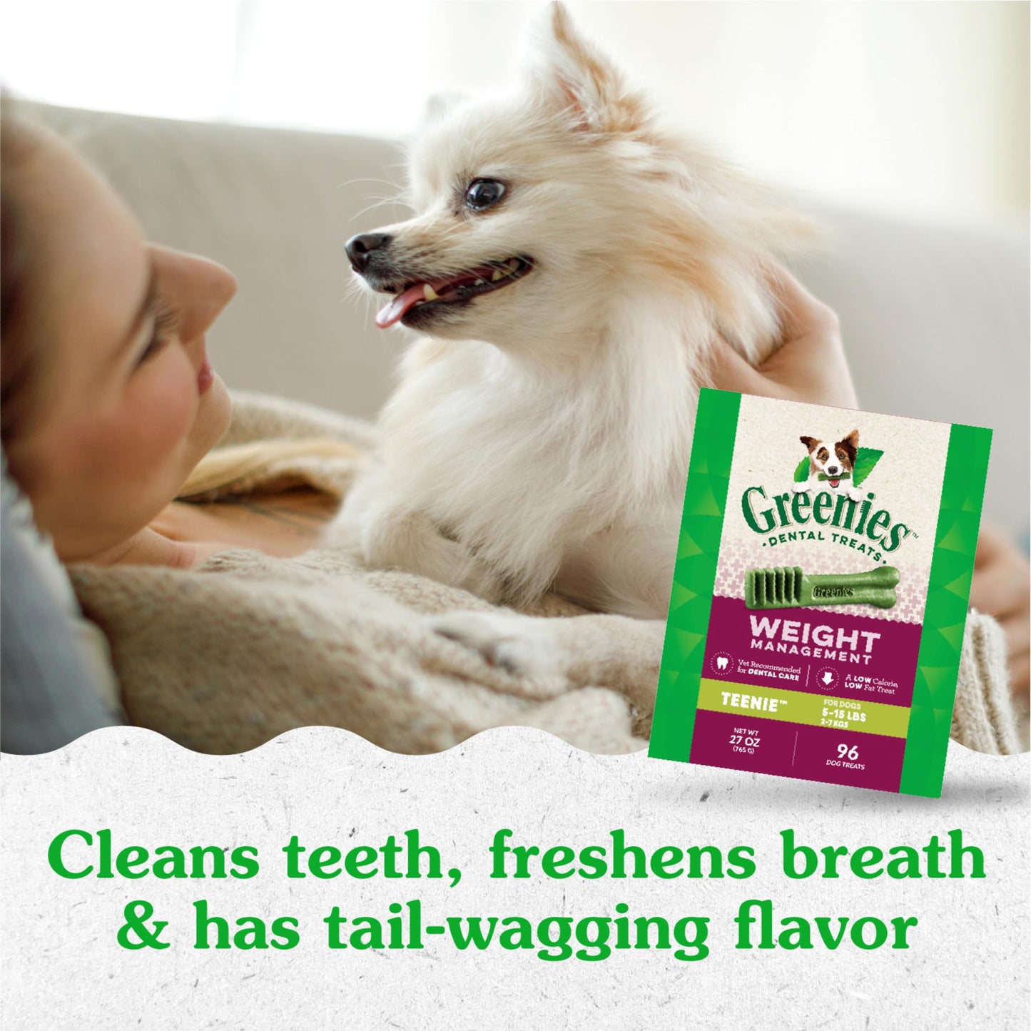 Greenies Weight Management Teenie Dog Dental Chews Weight Control Dog Treats, 27 oz. Pack (96 Treats)