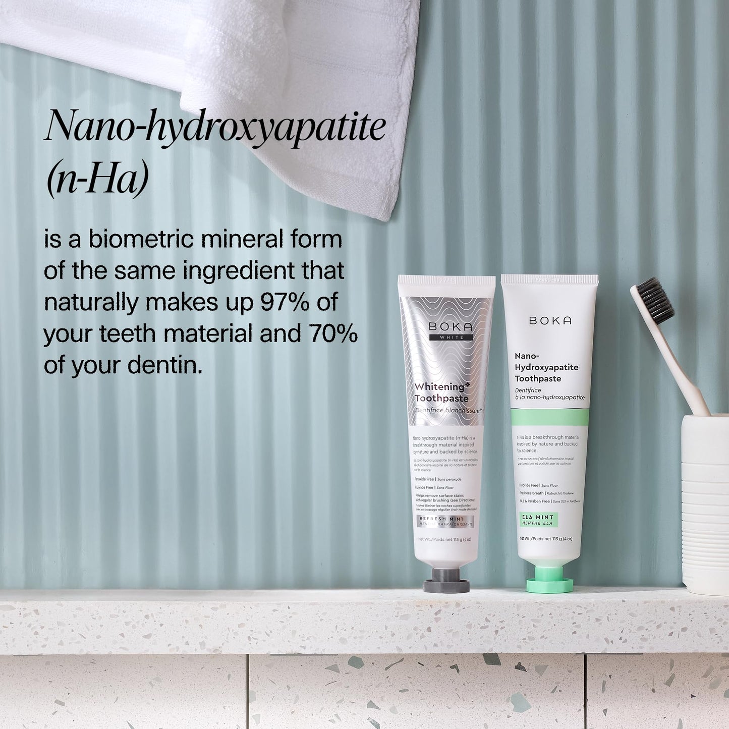Boka Fluoride Free Toothpaste, Nano Hydroxyapatite Toothpaste, Appropriate for Sensitive Teeth, for Adult, Kids Oral Care - Whitening* Refresh Mint, 4 Fl Oz 3Pk US Manufactured