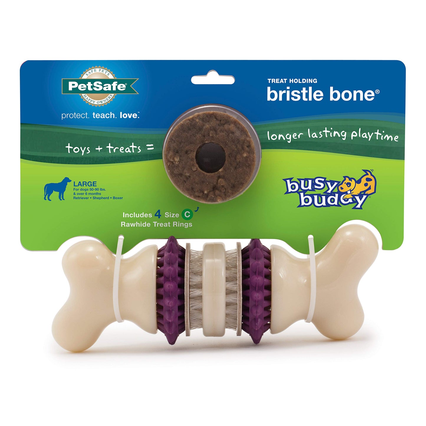 PetSafe Busy Buddy Bristle Bone, Large, Helps Keep Your Dog's Teeth Clean, Long-Lasting Playtime