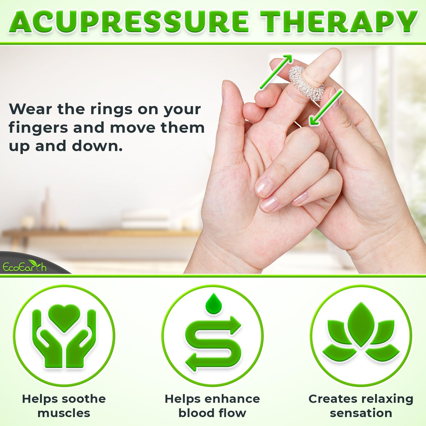 EcoEarth Finger & Hand Massager Set - 1 Dual-Sided Massage Roller, 6 Finger Massage Rings - Deep Tissue Comfort & Acupressure Therapy Tools for Arthritis, Carpal Tunnel, Stress & Pain Relief