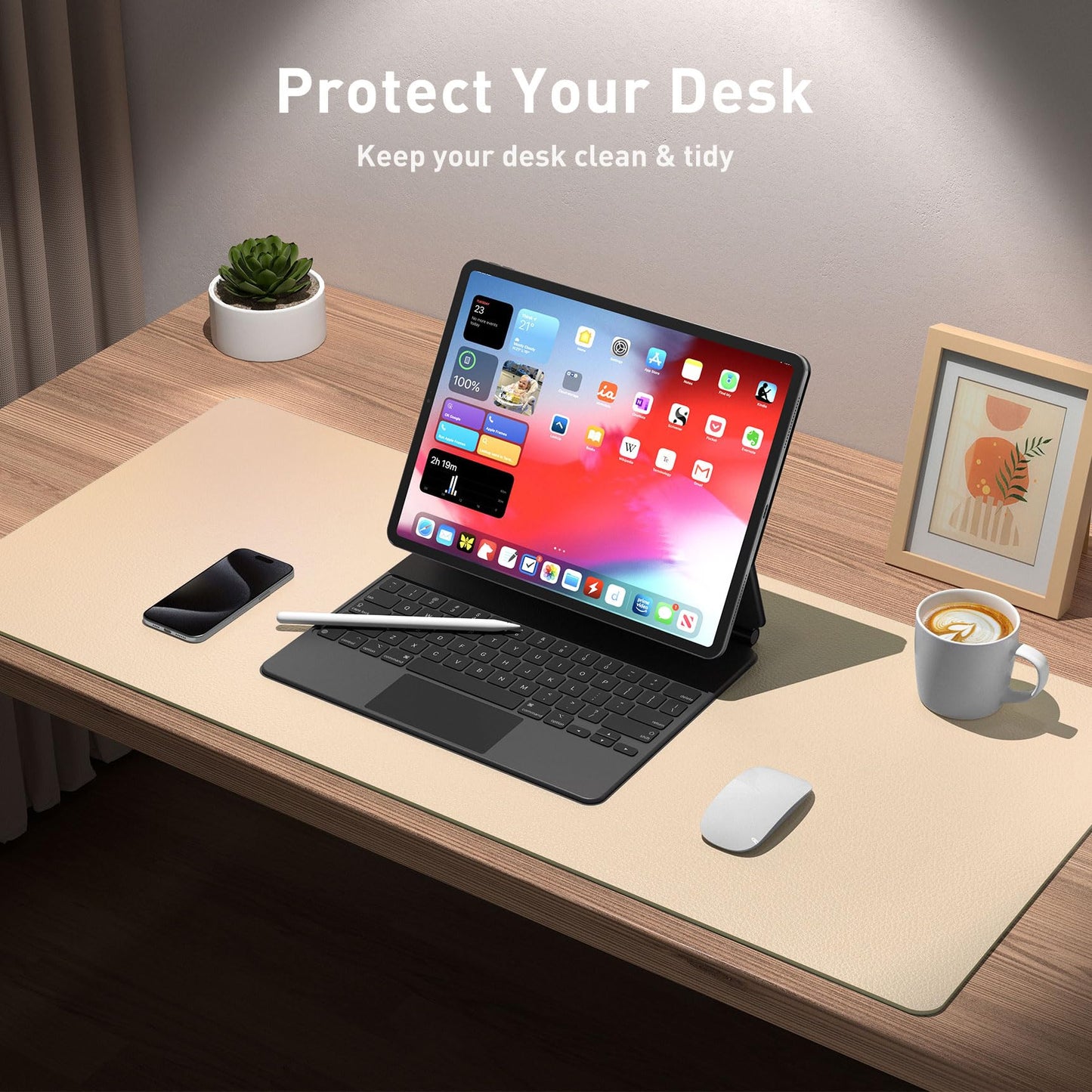 Aothia Large PU Leather Desk Pad Protector – Non-Slip Mouse Pad & Writing Mat for Office/Home, Waterproof, Easy to Clean (48" x 17", Soft Peach)