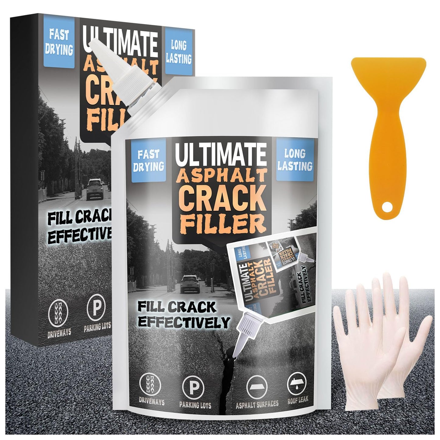 Asphalt Crack Filler, High Elasticity Asphalt Driveway Crack Filler, Self Leveling Asphalt Sealant for Filling in Cracks on Driveway and Road, Blacktop Concrete Joint Filler 17.6 Floz