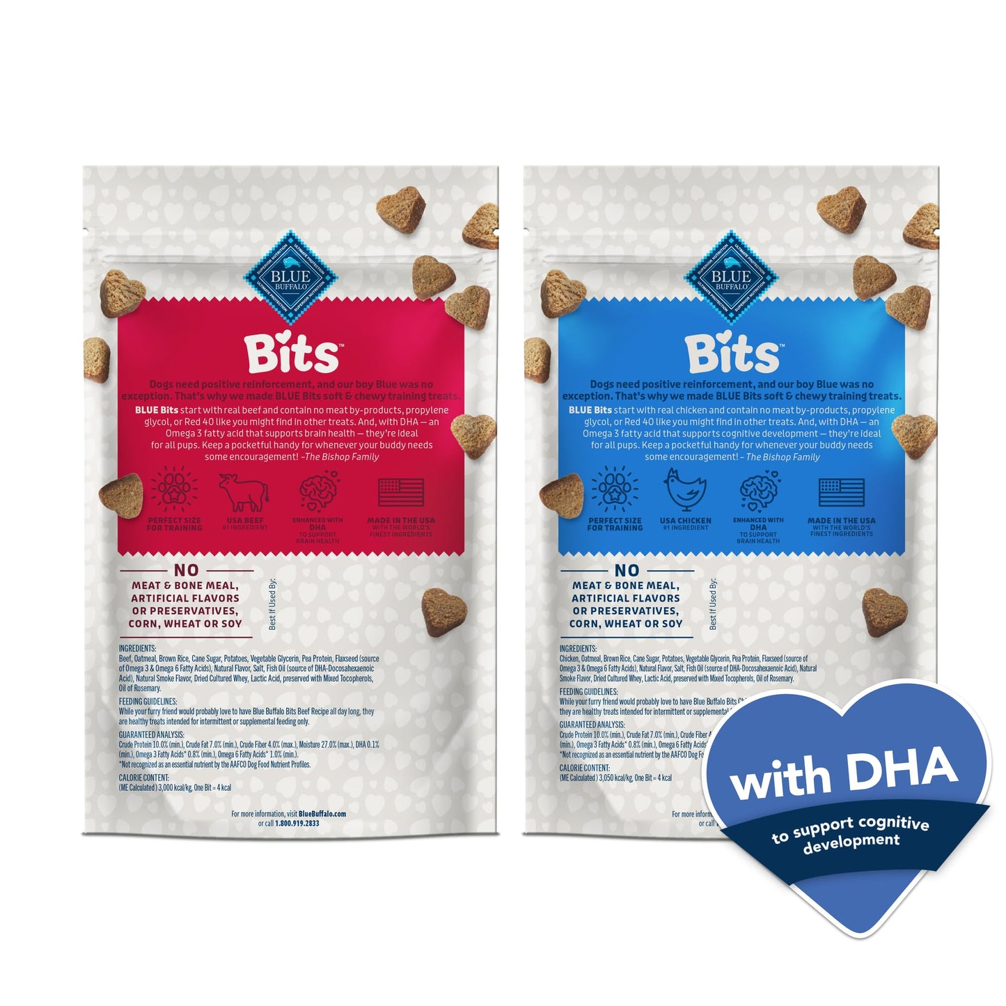 Blue Buffalo Bits Soft Dog Treats for Training, Made With Natural Ingredients & Enhanced with DHA, Chicken & Beef 19-oz Variety Pack, 2 ct