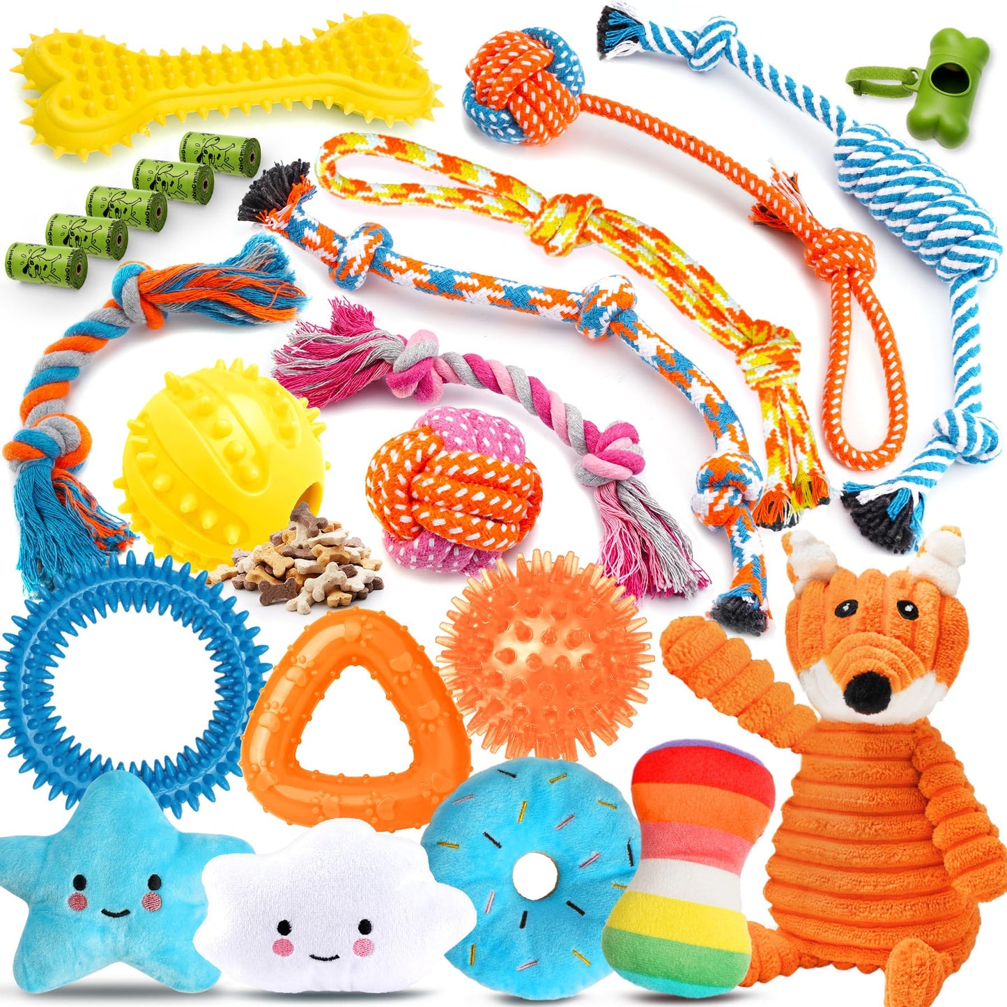 Zeaxuie 23 Pack Luxury Puppy Toys for Teething Small Dogs, Puppy Chew Toys with Rubber, Rope and Squeaky Toys