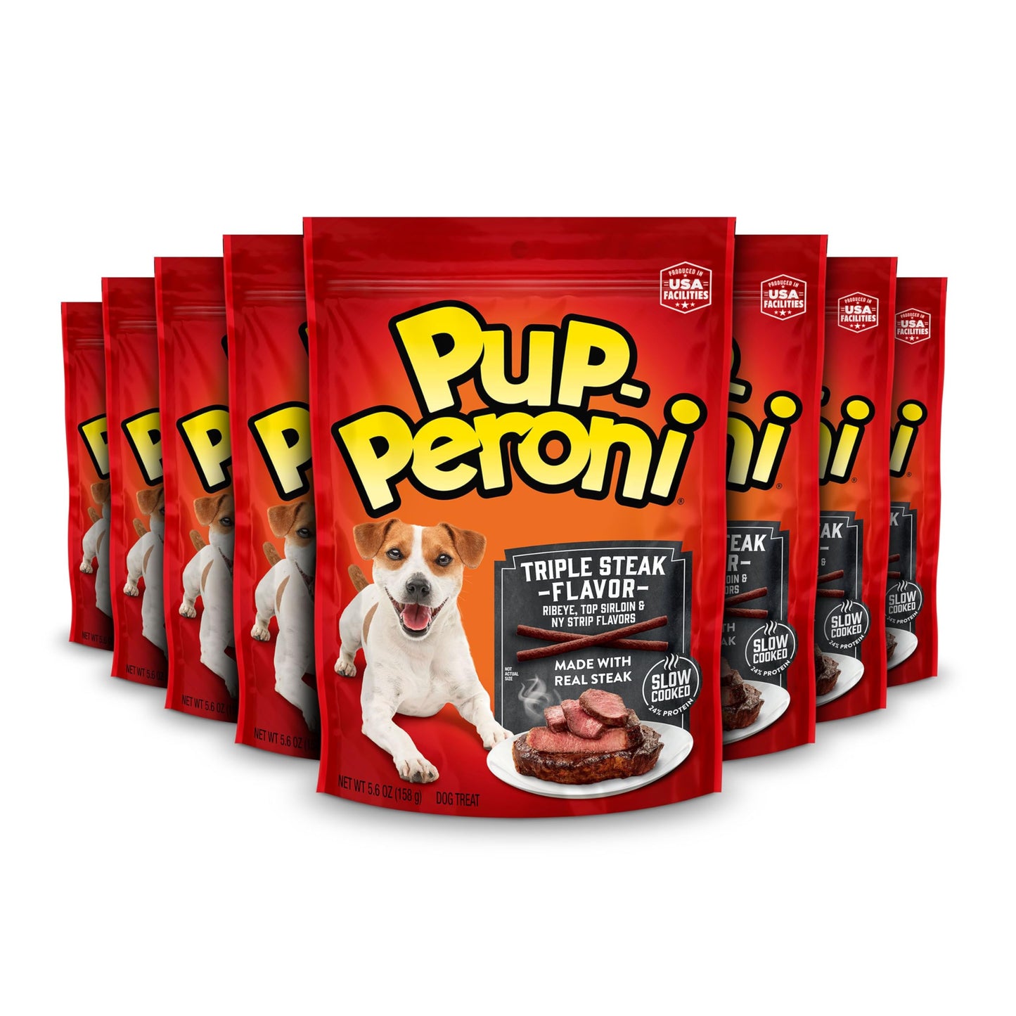 Pup-Peroni Dog Treats, Triple Steak Flavor, 5.6 Ounce (Pack of 8), Ribeye, Top Sirloin, NY Strip Flavors