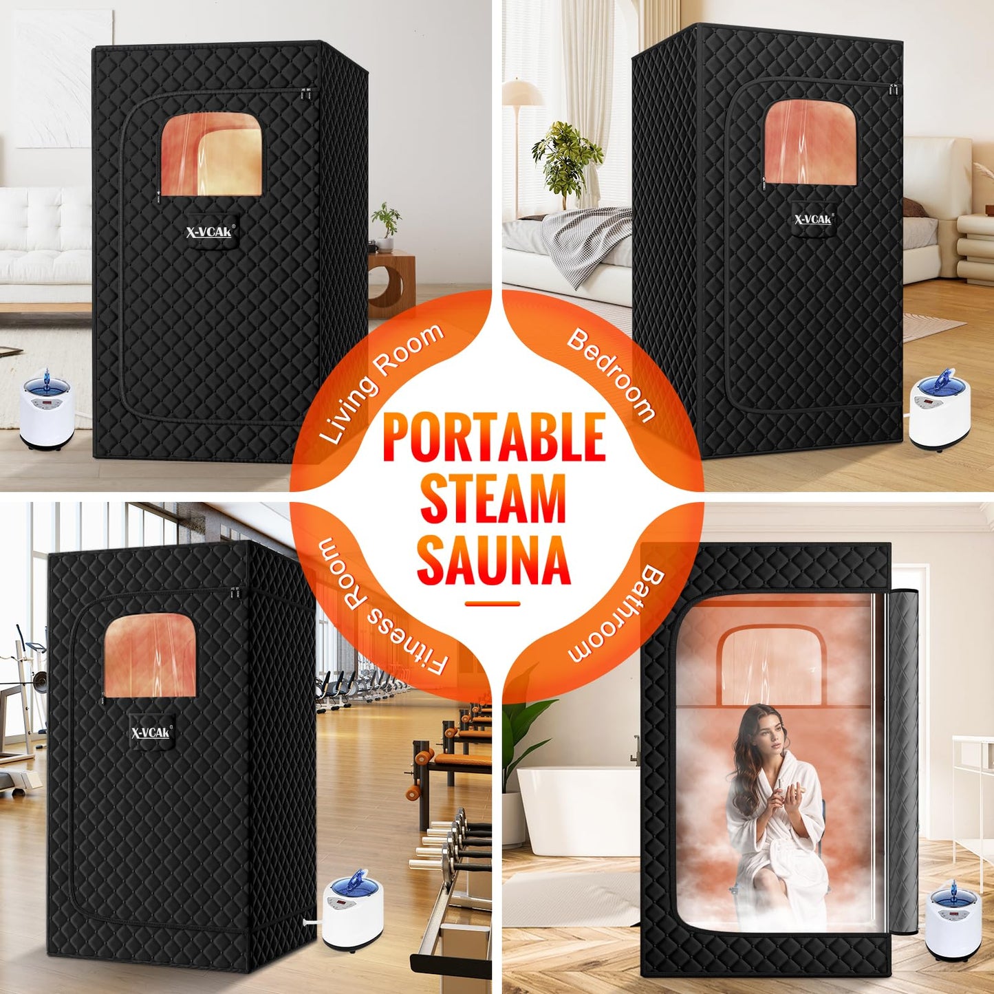 X-Vcak Upgraded Sauna Box for Relaxation, Detoxification, Portable Steam Sauna for Home with Steamer, 9 Levels, 2.6’ x 2.6’ x 5.9’