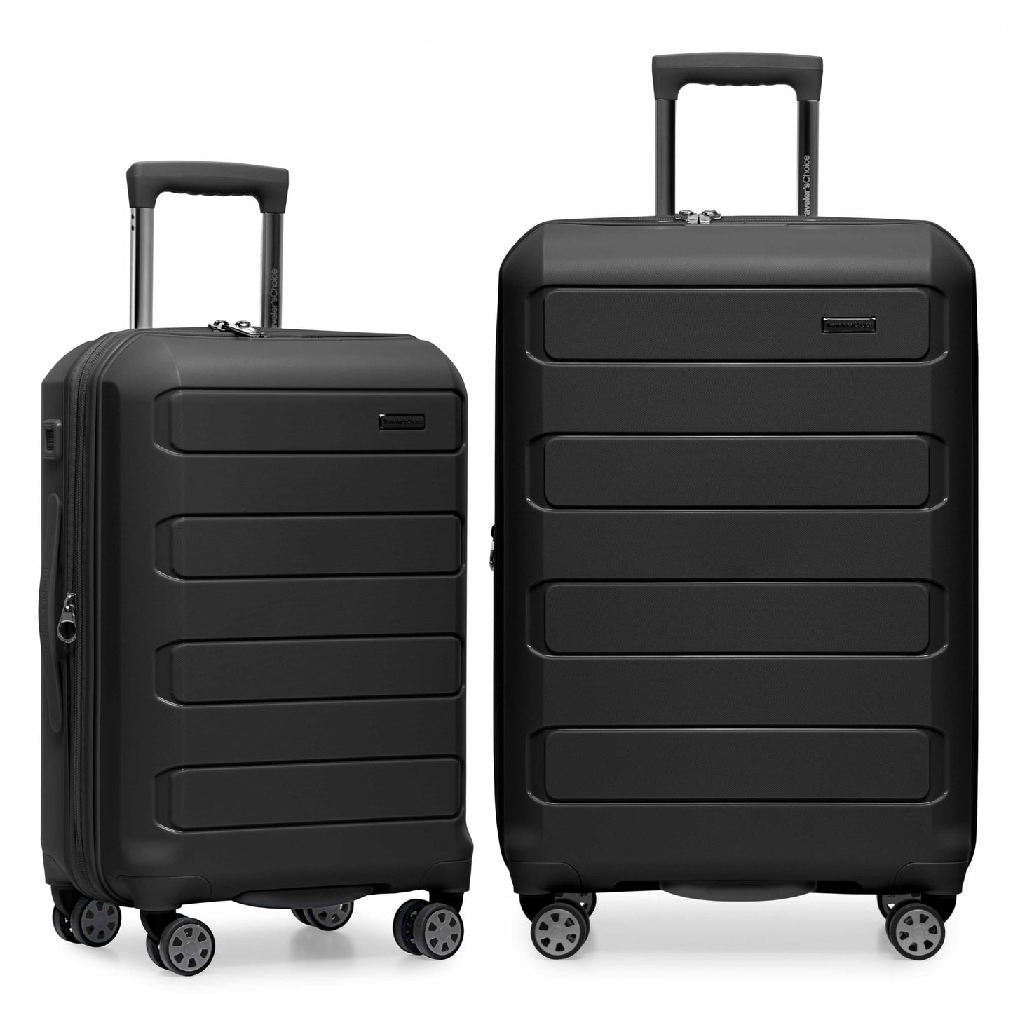 Traveler's Choice Pagosa Indestructible Hardshell Expandable Spinner Luggage, Black, 2 Piece Set
