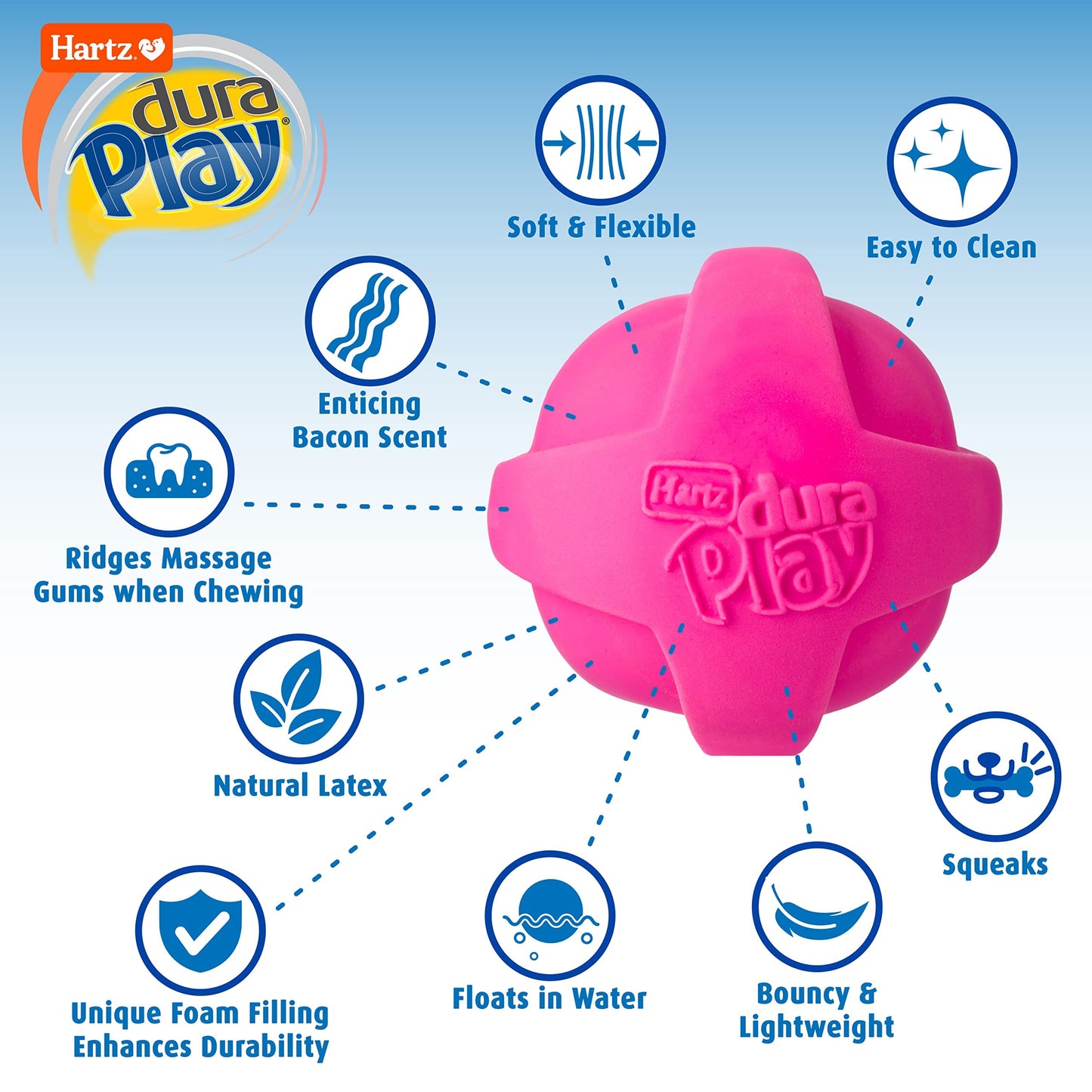 Hartz DuraPlay Ball Squeaky Latex Dog Toy, Neon Green, Neon Pink & Neon Orange, Large 3 Count Pack
