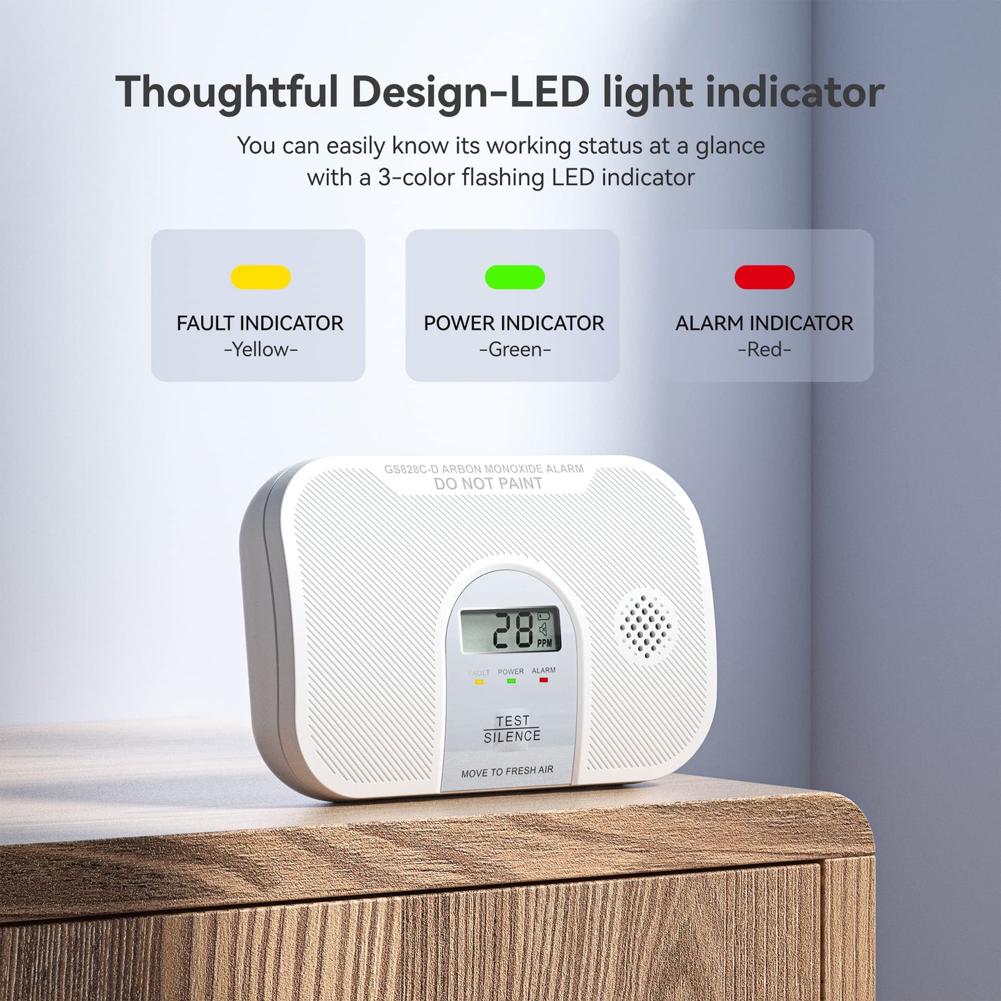 Siterlink Carbon Monoxide Detector, 10-Year Life Carbon Monoxide Alarm, Replaceable Battery CO Detector with LCD Digital Display and Test Button, 3 LED Lights CO Alarm for Home, GS828C-D, 2 Pack