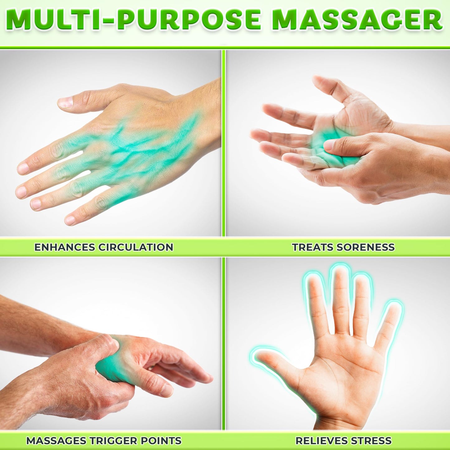 EcoEarth Finger & Hand Massager Set - 1 Dual-Sided Massage Roller, 6 Finger Massage Rings - Deep Tissue Comfort & Acupressure Therapy Tools for Arthritis, Carpal Tunnel, Stress & Pain Relief