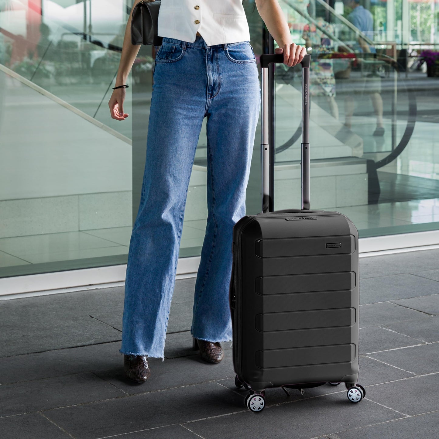 Traveler's Choice Pagosa Indestructible Hardshell Expandable Spinner Luggage, Black, 2 Piece Set