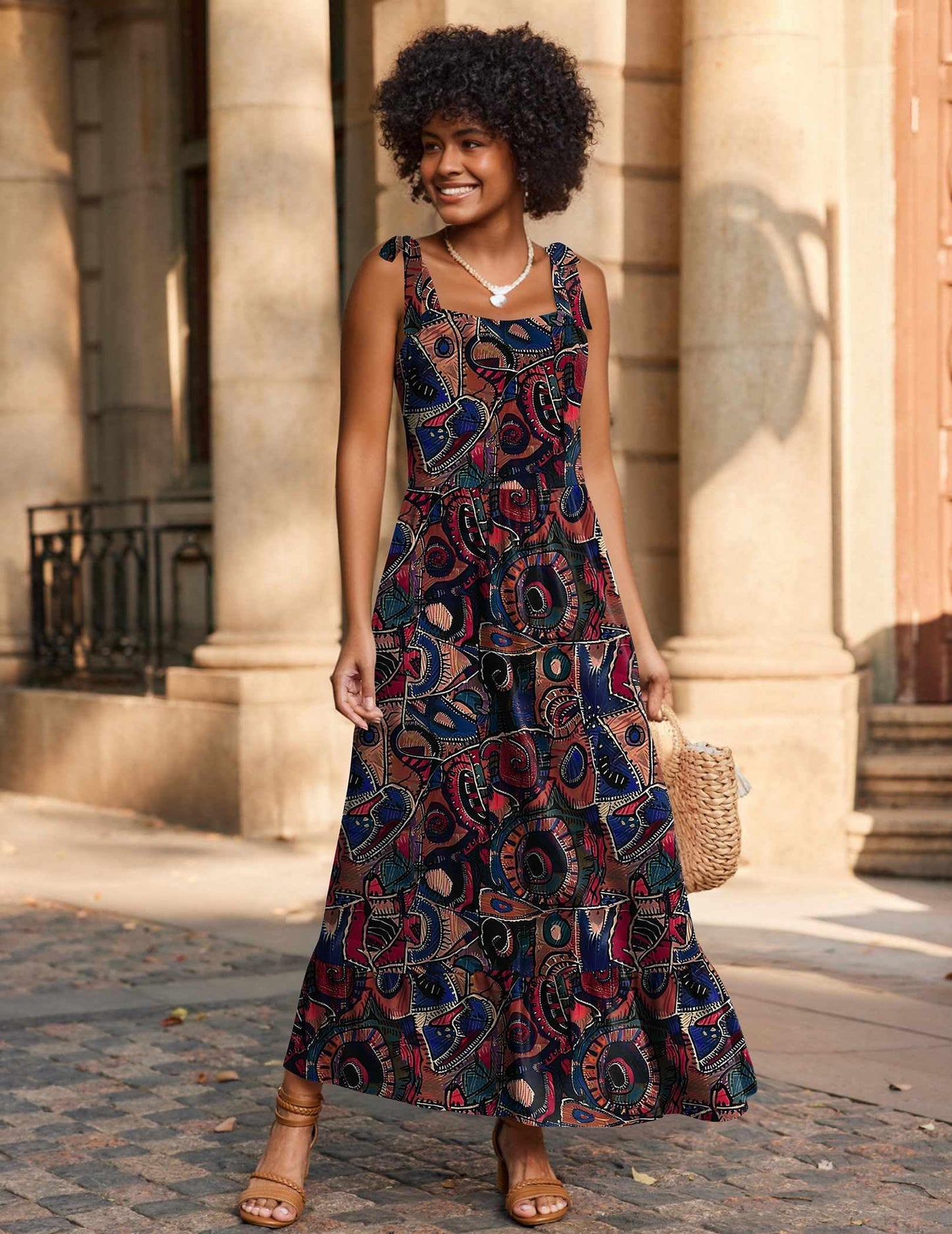Zeagoo Summer Maxi Dress for Women 2025 Casual Floral Tiered Sundress with Pockets S