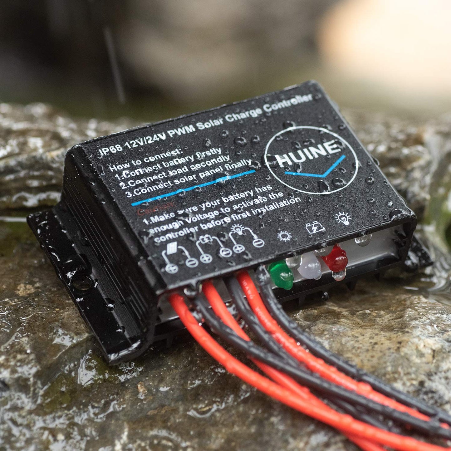 HUINE 20A 12V 24V Auto IP68 Waterproof PWM Solar Charge Controller Solar Panel Battery Intelligent Regulator for Solar System Caravan Boat(24 Hours Working Mode)