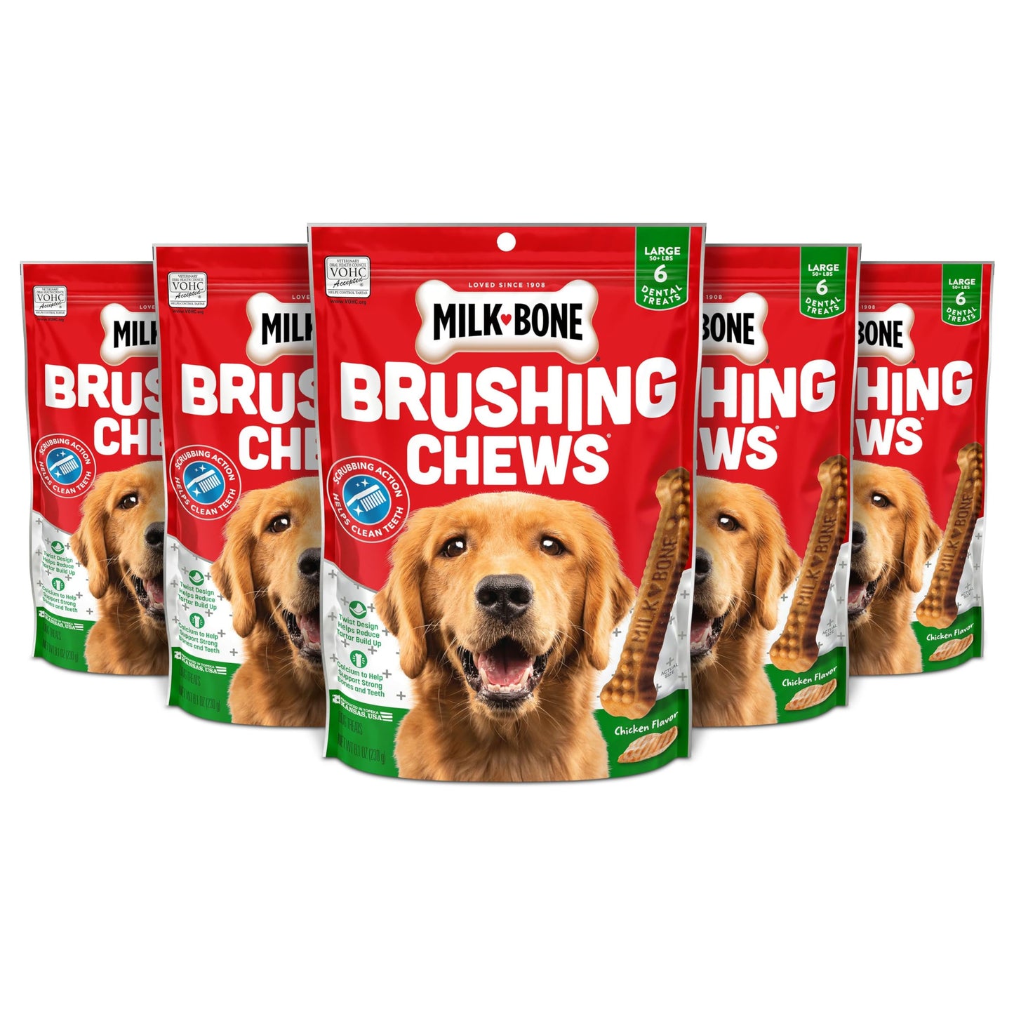 Milk-Bone Original Brushing Chews, 6 Large Daily Dental Dog Treats (Pack of 5) Scrubbing Action Helps Clean Teeth