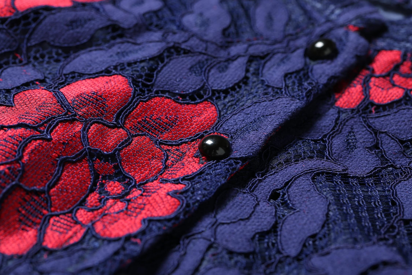 LAI MENG FIVE CATS Women's Flowy Lace Floral Hollow Out Short Sleeve Dress with Belt Navy Red