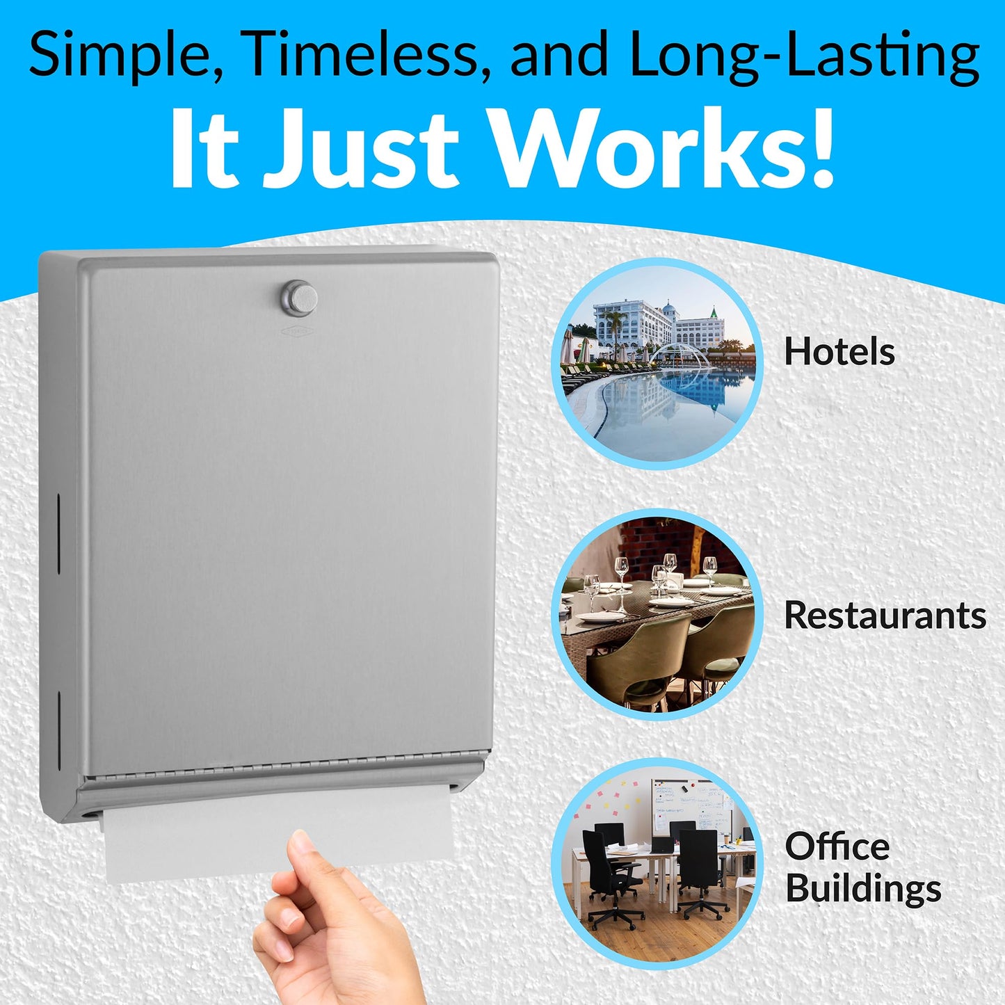Bobrick B-2620 Surface Mounted Paper Towel Dispenser - Stainless Steel Commercial Bathroom Towel Dispenser with Knob-Latch 400 C-Fold or 525 Multifold Capacity
