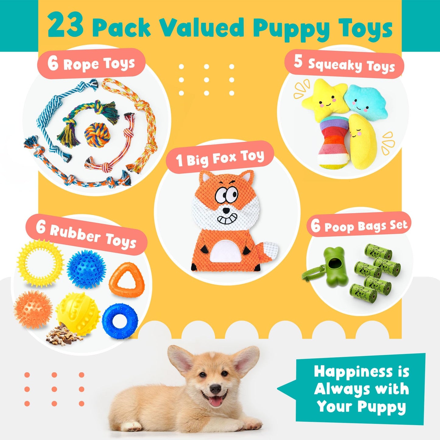 Zeaxuie 23 Pack Luxury Puppy Toys for Teething, Cute Small Dog Toys with Rubber Puppy Chew Toys, Treat Ball, Ropes and Plush Squeaky Dog Toys