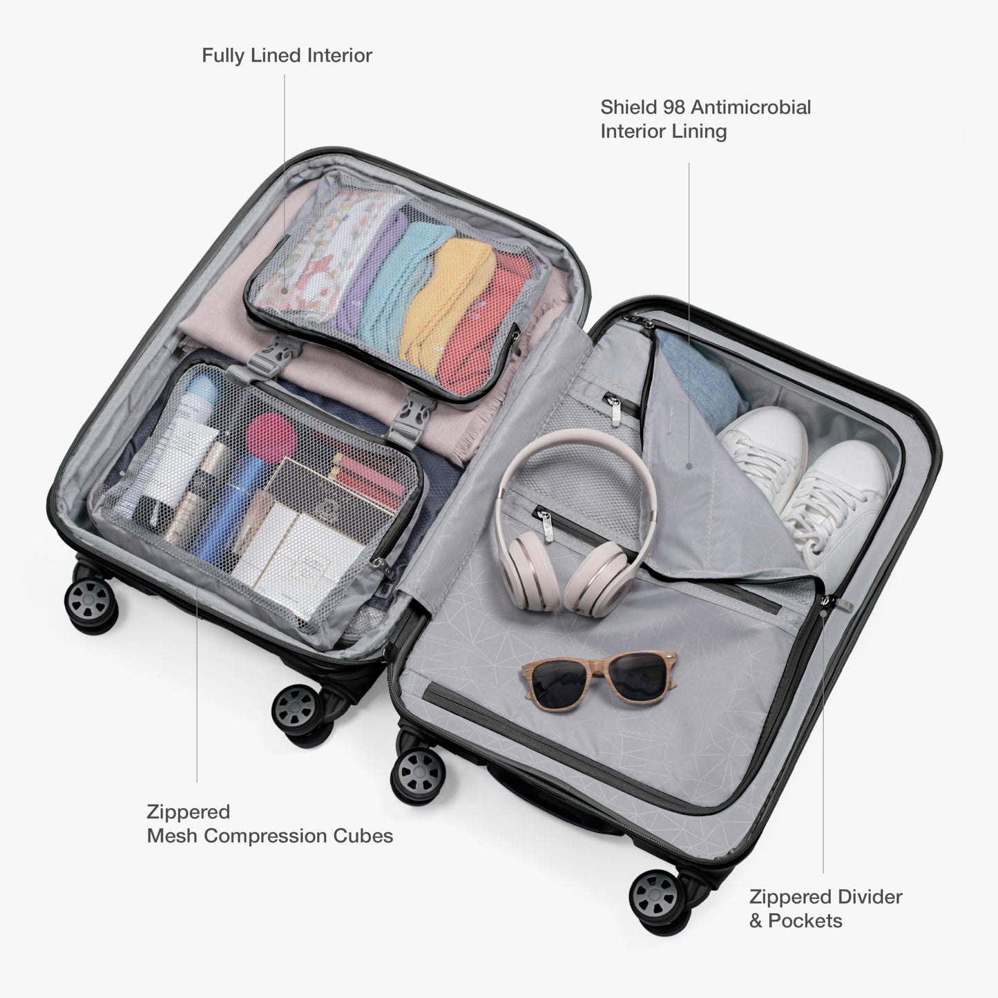 Traveler's Choice Pagosa Indestructible Hardshell Expandable Spinner Luggage, Black, 2 Piece Set