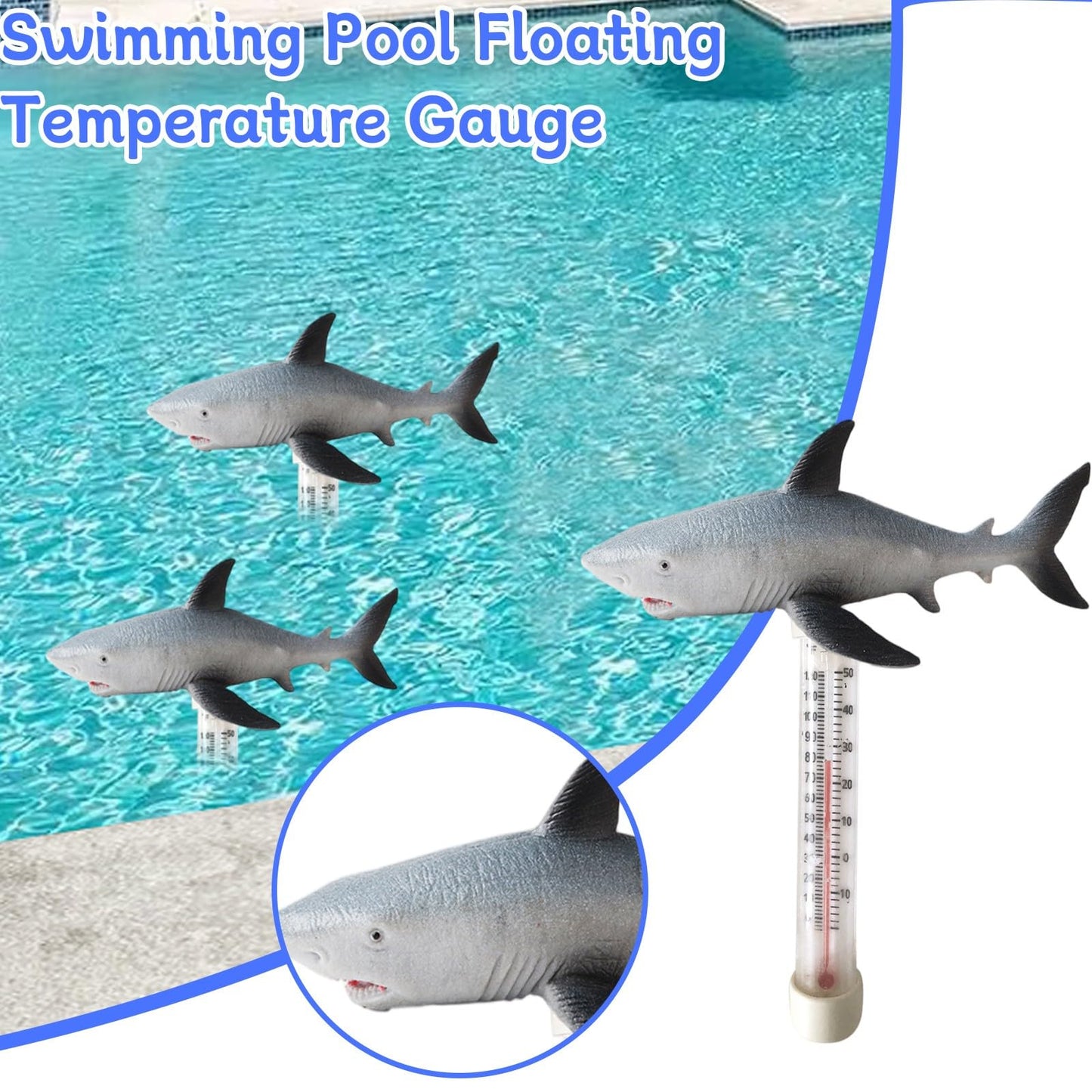 Pool Temperature Thermometers Floating, Funny Sea Animals Swimming Pool Thermometers, Large Size Easy Read Water Temperature Gauge for Water Aquarium Hot Tubs (Shark)