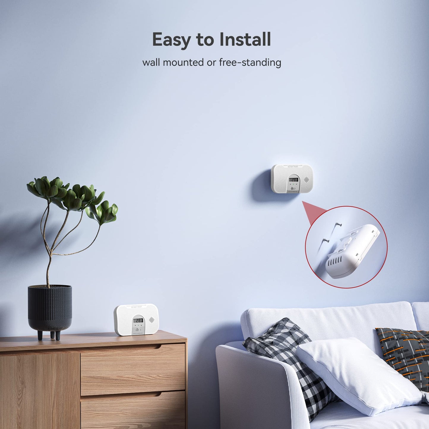 Siterlink Carbon Monoxide Detector, 10-Year Life Carbon Monoxide Alarm, Replaceable Battery CO Detector with LCD Digital Display and Test Button, 3 LED Lights CO Alarm for Home, GS828C-D, 2 Pack