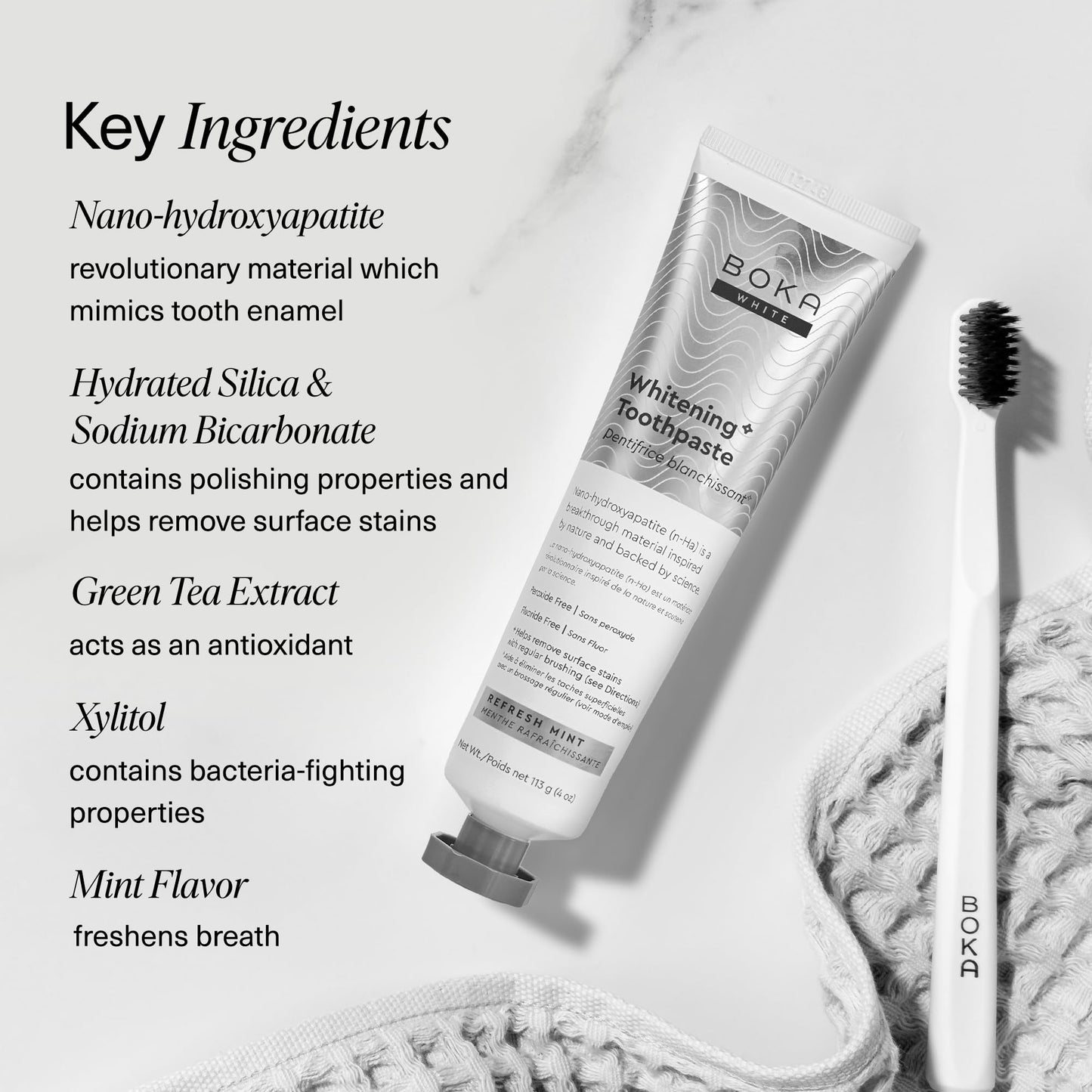 Boka Fluoride Free Toothpaste, Nano Hydroxyapatite Toothpaste, Appropriate for Sensitive Teeth, for Adult, Kids Oral Care - Whitening* Refresh Mint, 4 Fl Oz 3Pk US Manufactured