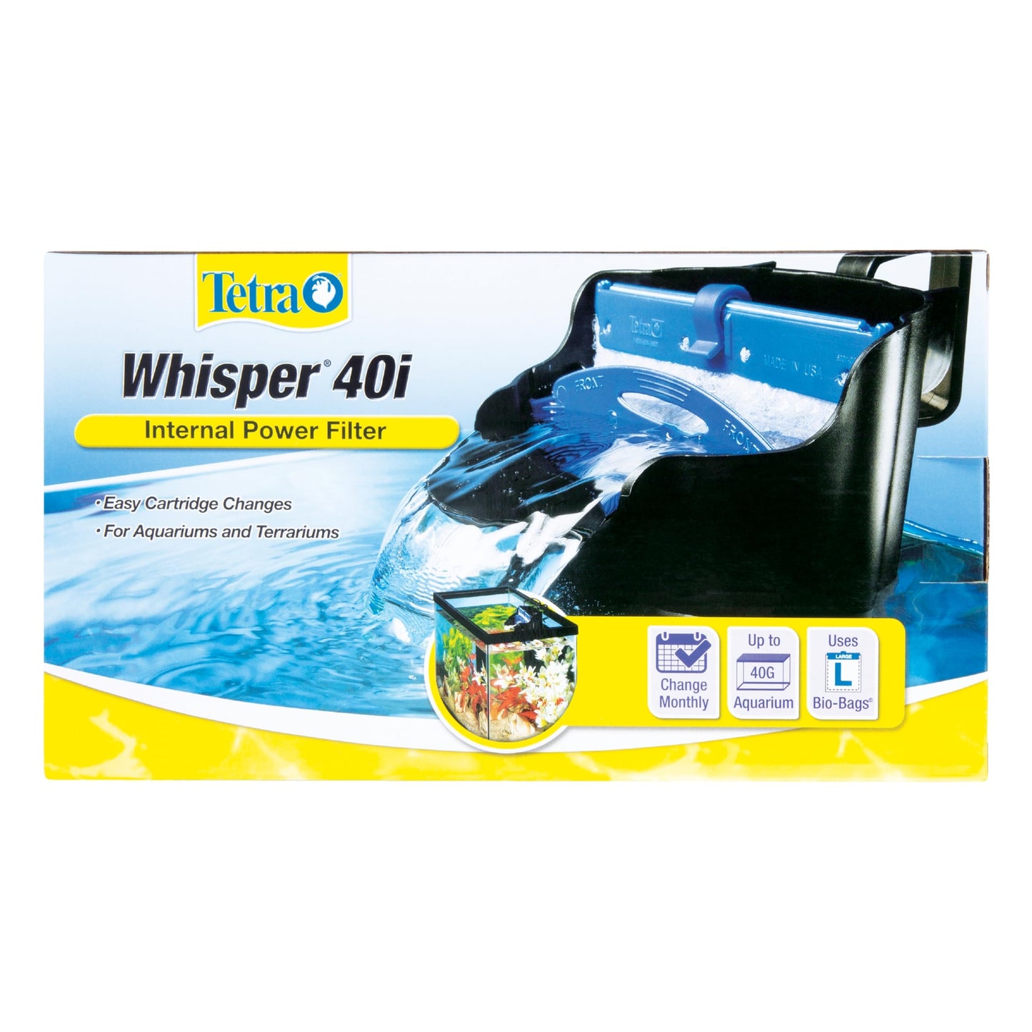 Tetra Whisper Internal Filter 20 To 40 Gallons, For Aquariums, In-Tank Filtration With Air Pump