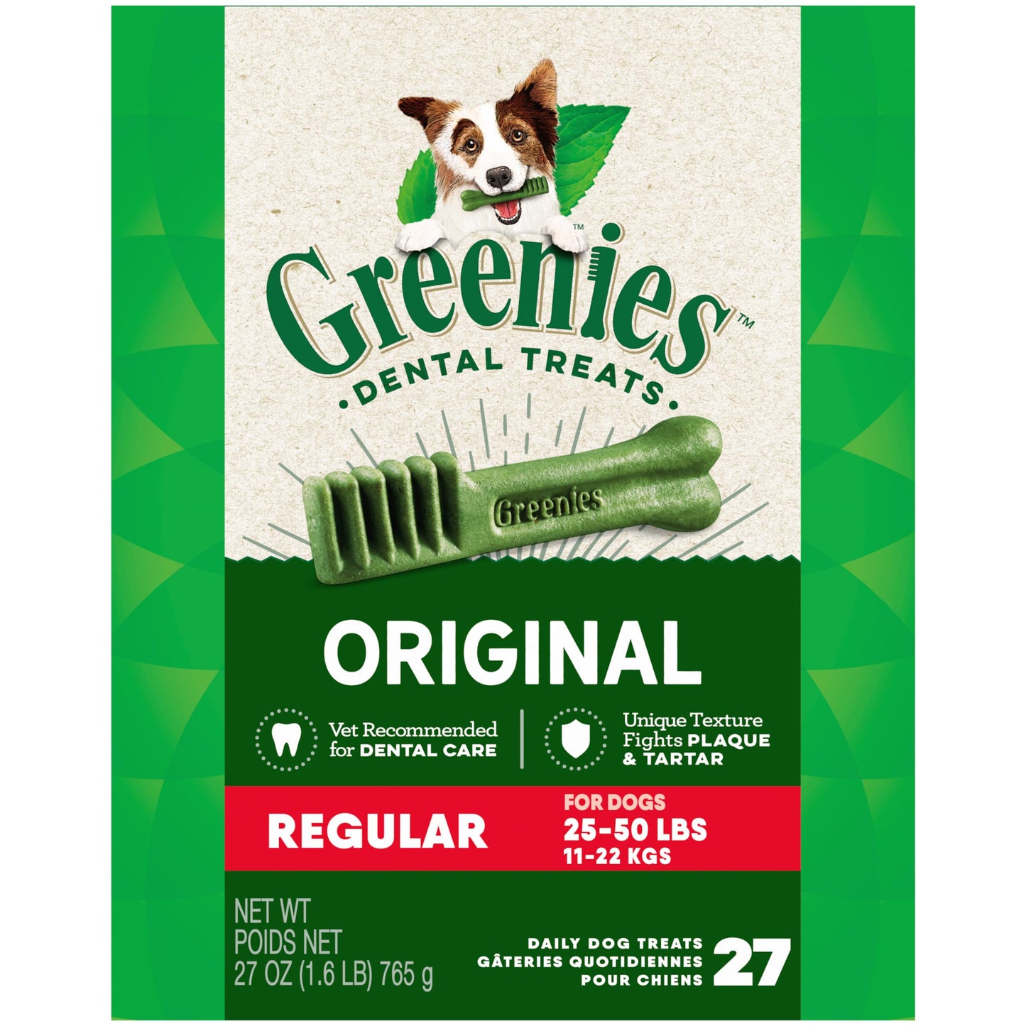 Greenies Original Regular Dental Dog Treats, 27 oz. Pack (27 Treats)