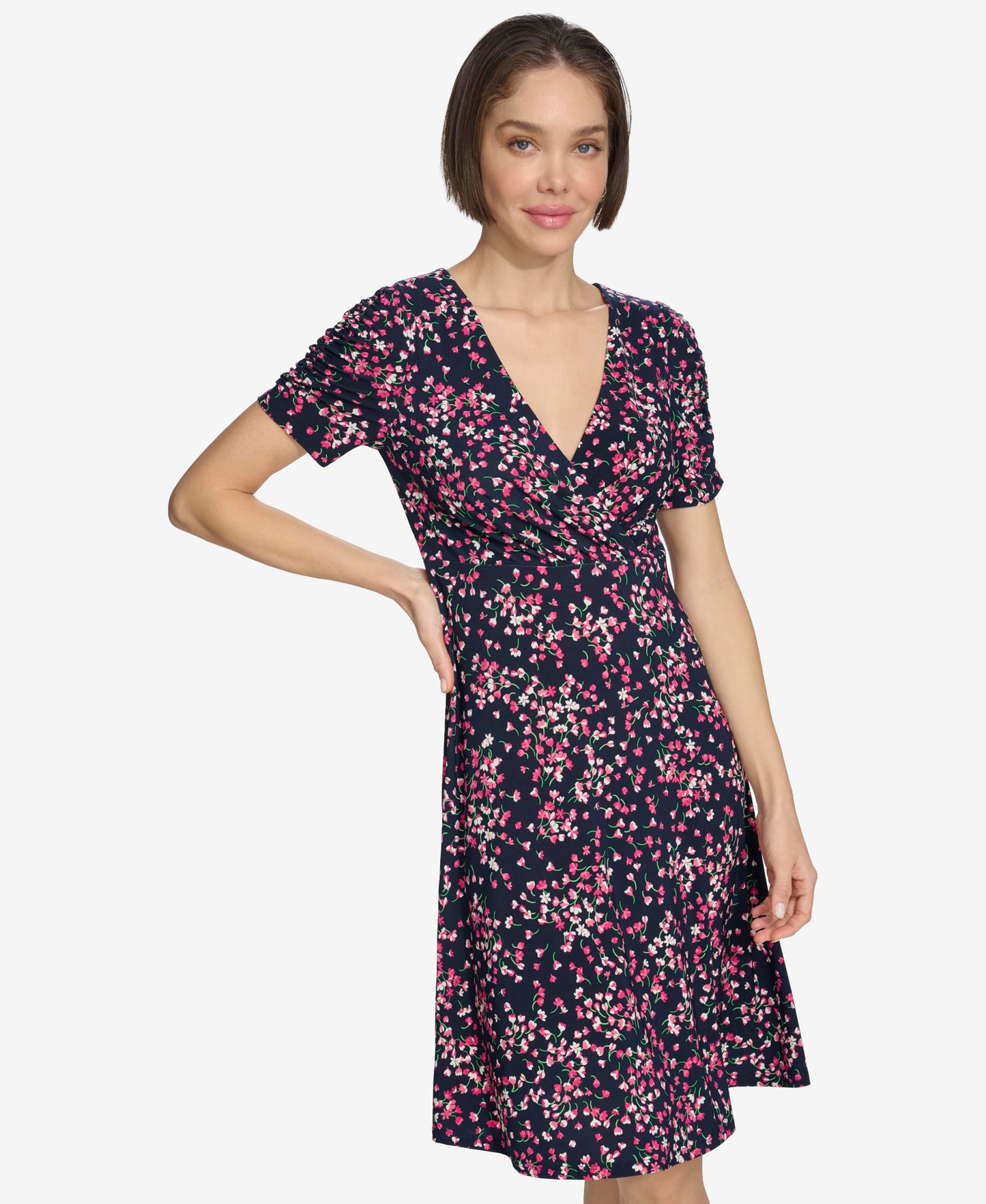 Tommy Hilfiger Womens Empire Waist Fit and Flare Dress Sky Captain/Hot Pink 4