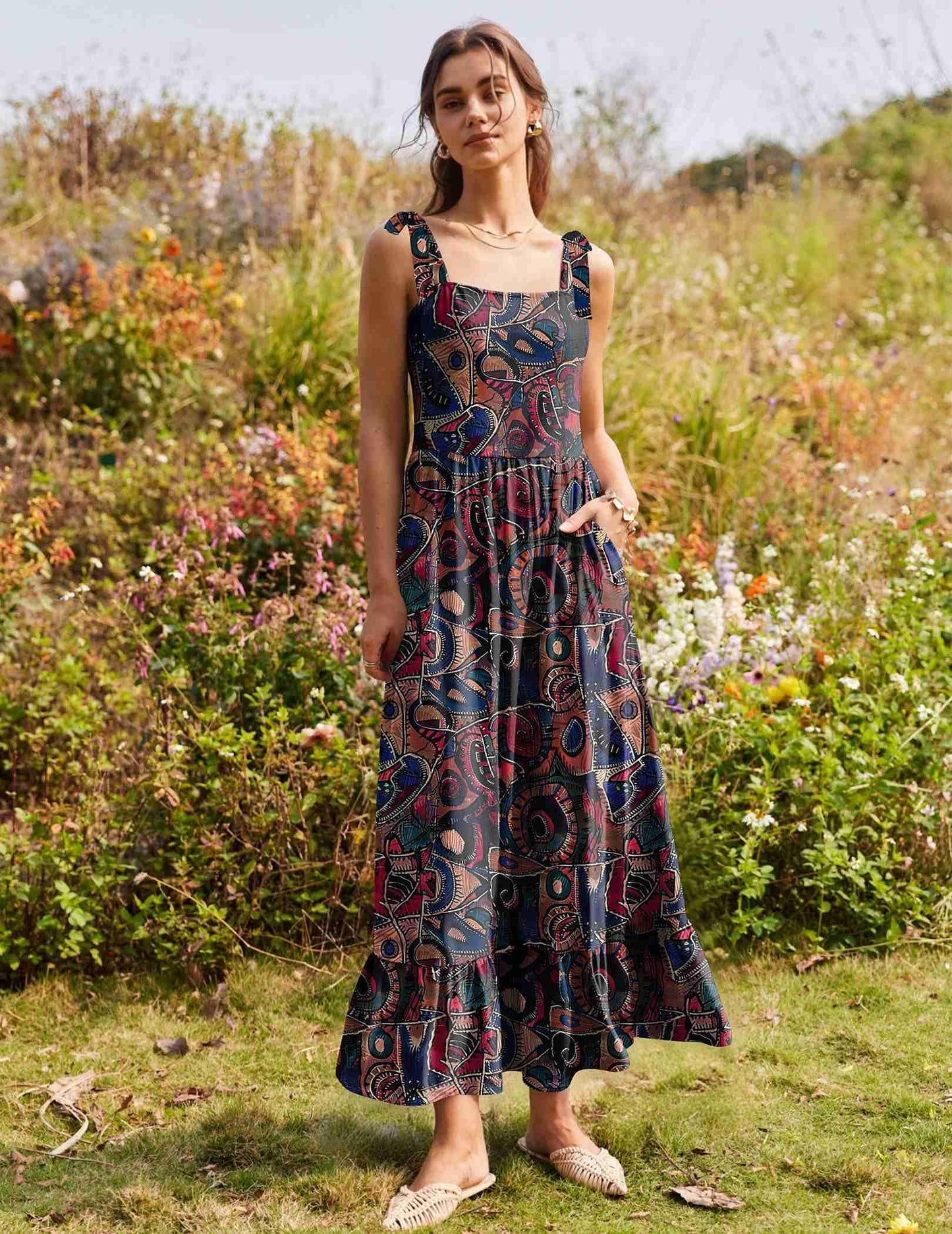 Zeagoo Summer Maxi Dress for Women 2025 Casual Floral Tiered Sundress with Pockets S