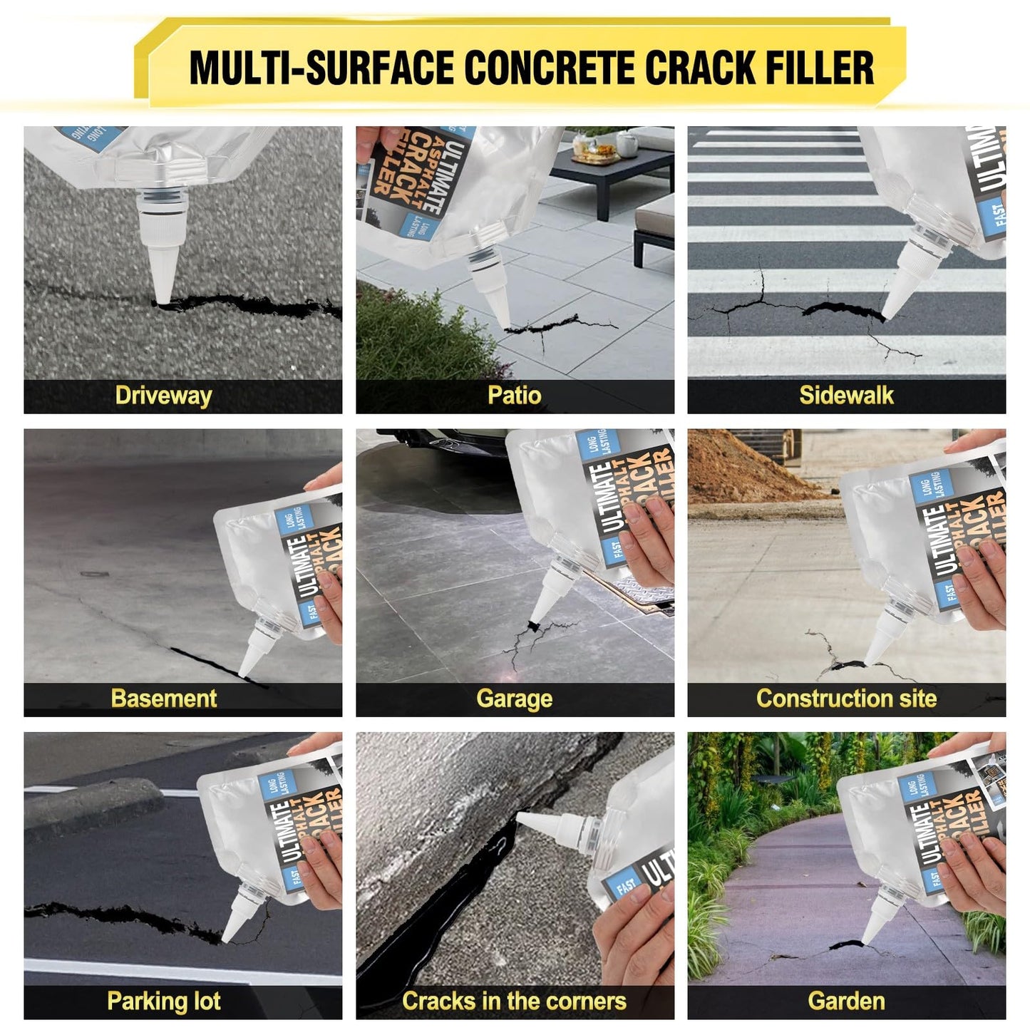 Asphalt Crack Filler, High Elasticity Asphalt Driveway Crack Filler, Self Leveling Asphalt Sealant for Filling in Cracks on Driveway and Road, Blacktop Concrete Joint Filler 17.6 Floz