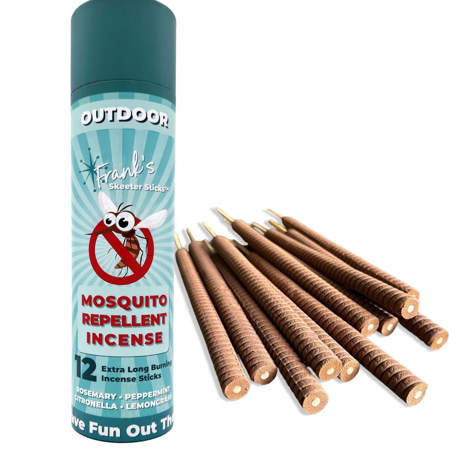 FRANK's SKEETER STICKS | Mosquito Repellent Incense Sticks, Proven, Clean Ingredients Citronella, Lemongrass, Rosemary, Peppermint oils. Perfect for Yard, Camping, Party. Each Stick Protects for 8hrs.