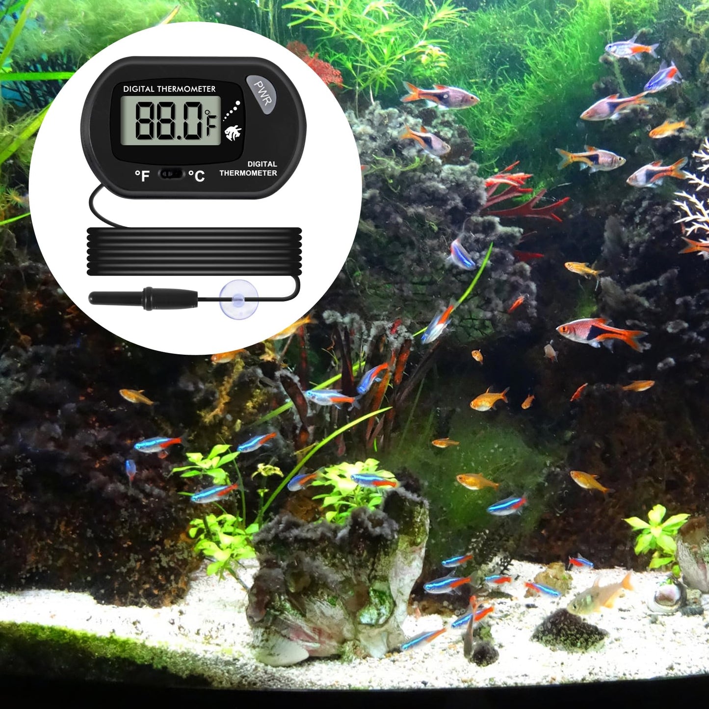 Aquarium Thermometer, Fish Tank Thermometer, Water Thermometer with 3.3ft Cord Fahrenheit/Celsius(℉/℃) for Vehicle Reptile Terrarium Fish Tank Refrigerator (10pcs)
