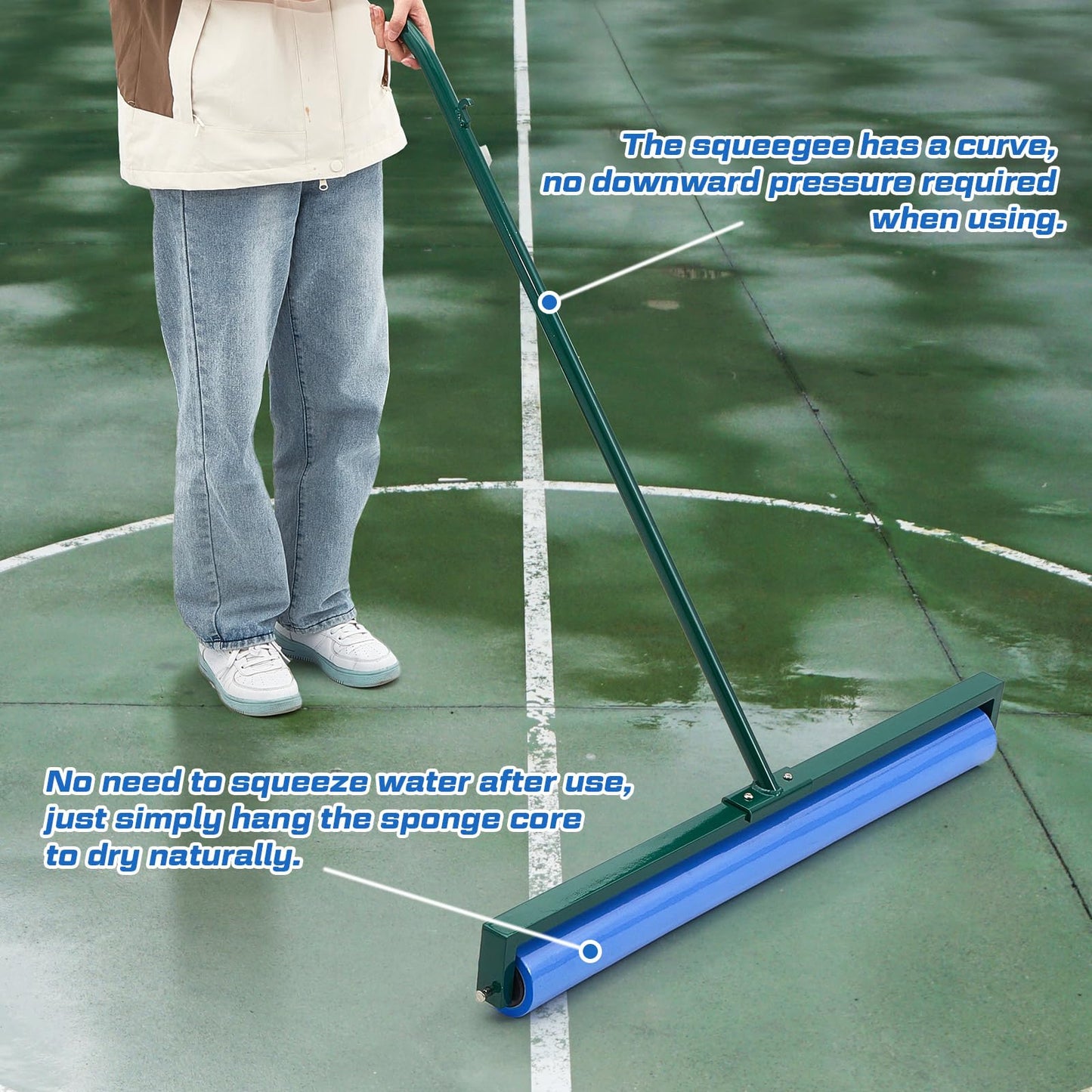 Suclain 2 Pcs Tennis Court Squeegee 36 Inch Blue PVA Foam Tennis Sponge Roller Lightweight Removes Water Quickly Clear Floors Tool for Tennis Basketball Sports Courts Garages