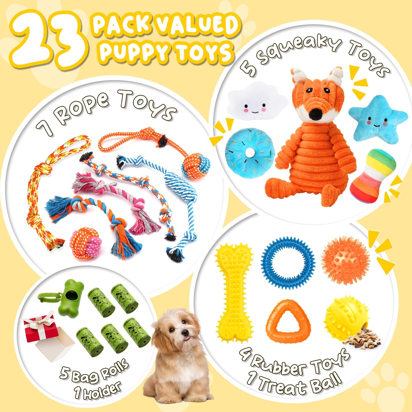 Zeaxuie 23 Pack Luxury Puppy Toys for Teething Small Dogs, Puppy Chew Toys with Rubber, Rope and Squeaky Toys