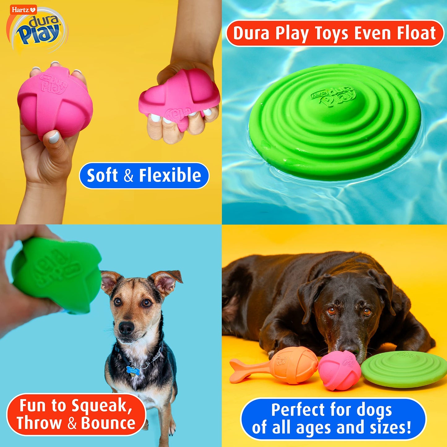 Hartz DuraPlay Ball Squeaky Latex Dog Toy, Neon Green, Neon Pink & Neon Orange, Large 3 Count Pack