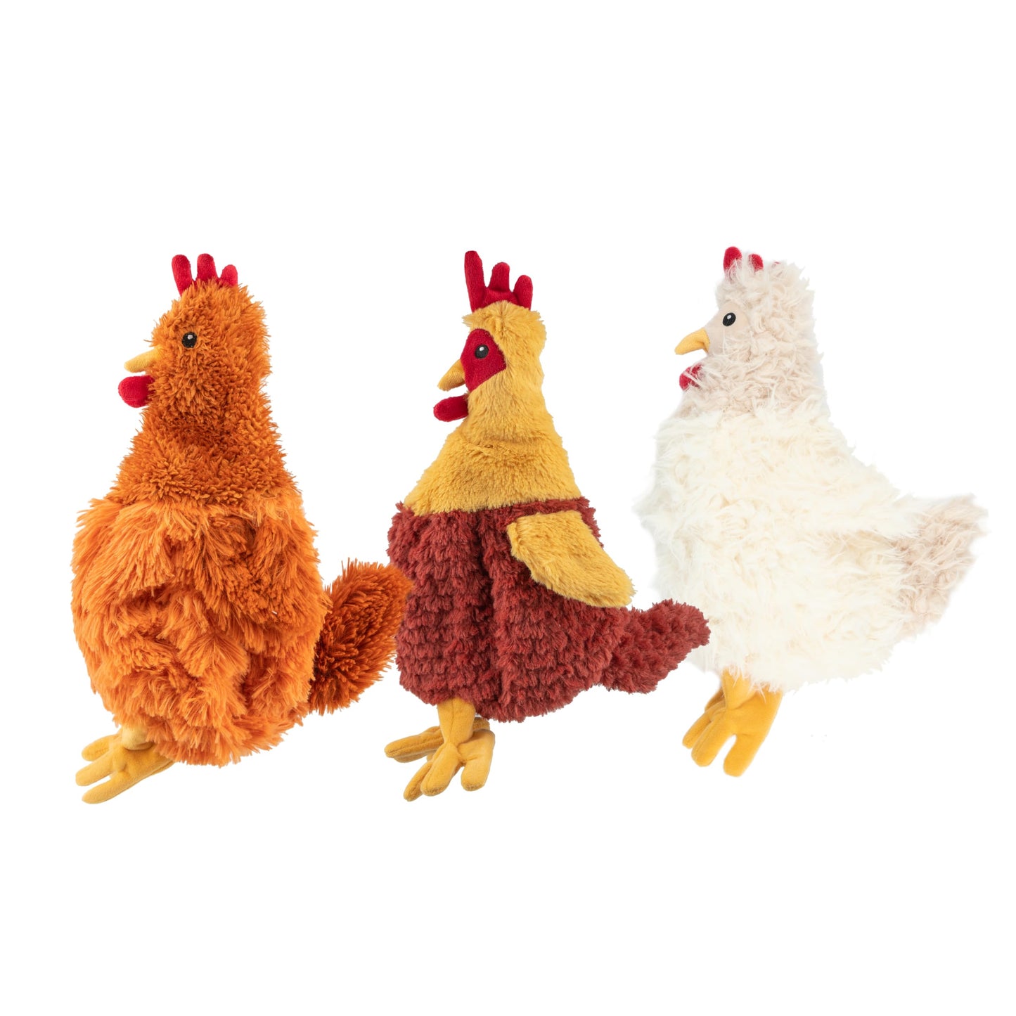 Best Pet Supplies Chicken Crinkle Plush Dog Toys for Interactive Play, Puppy and Senior Indoor Play, Colorful Chicken Toy Shape, Cute and Cuddly - Crinkle Chicken Bundle (Brown, Beige, Wine Red)
