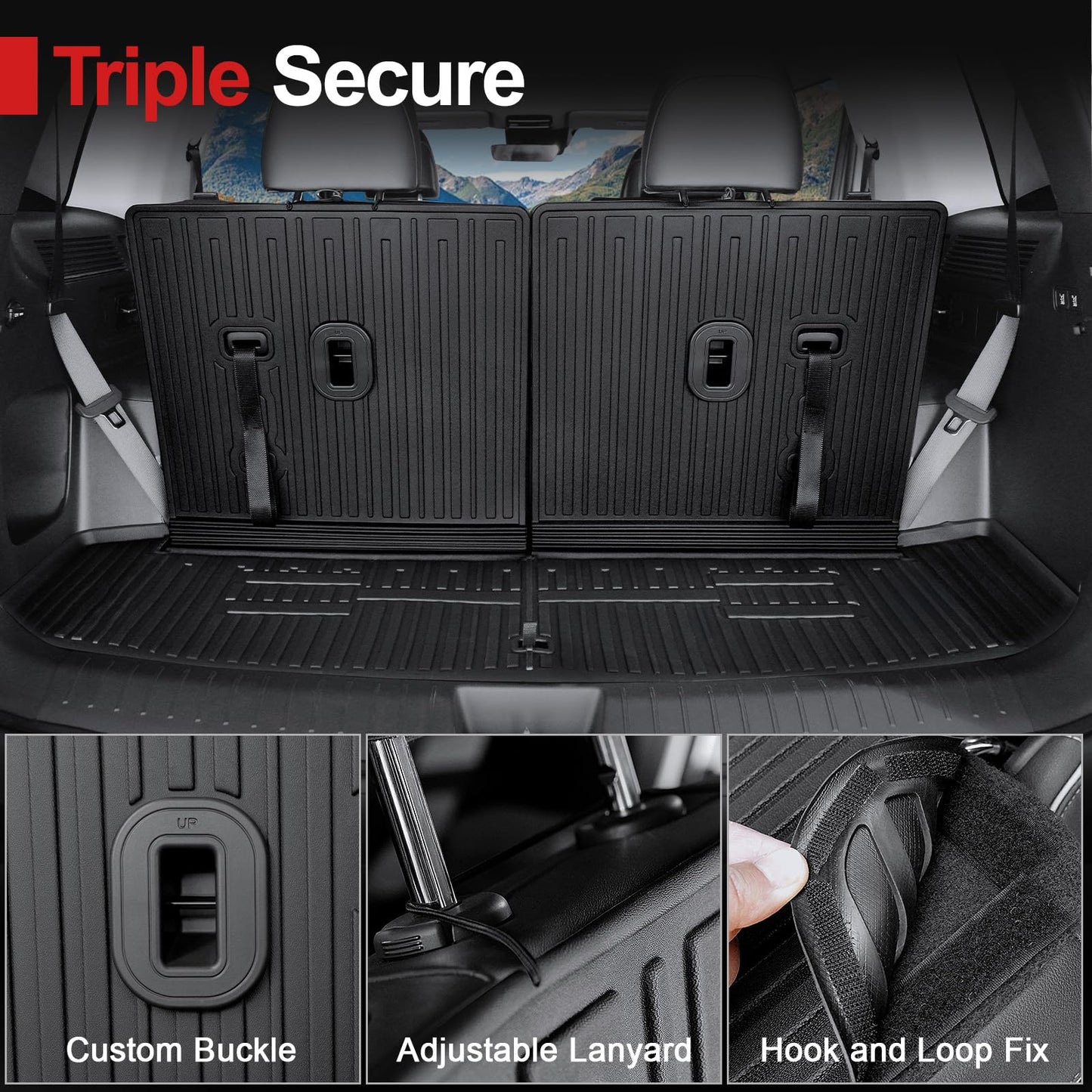 HOUCLEMIC Floor Mats for 2025 Hyundai Santa Fe, All Weather TPE Cargo Mat with Backrest Mat Interior Car Mats Protection for Hyundai Santa Fe Calligraphy Accessories (Fit Hybrid and Fuel) 2024 2025
