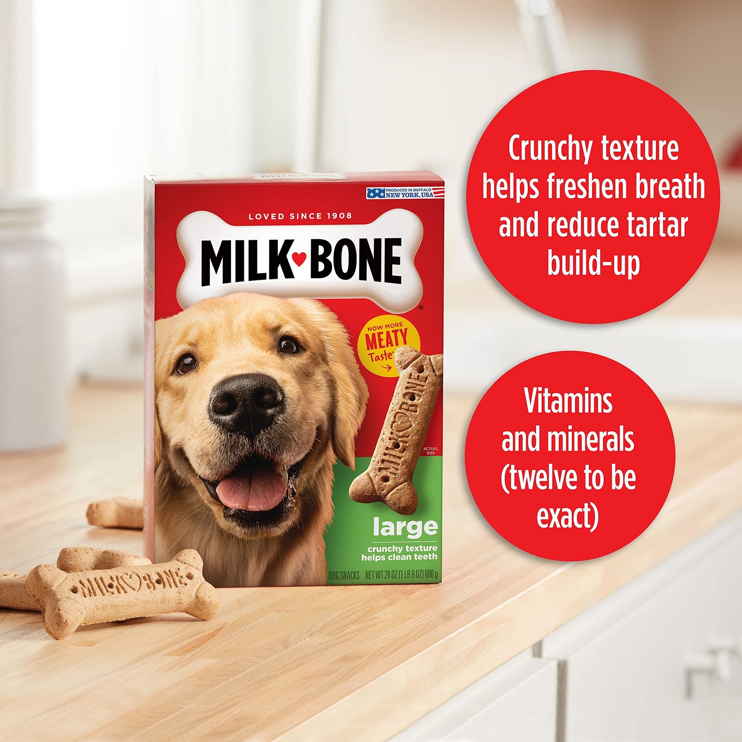 Milk-Bone Original Dog Treats for Large Dogs, 4 Pound (Pack of 2), Crunchy Biscuit Helps Clean Teeth