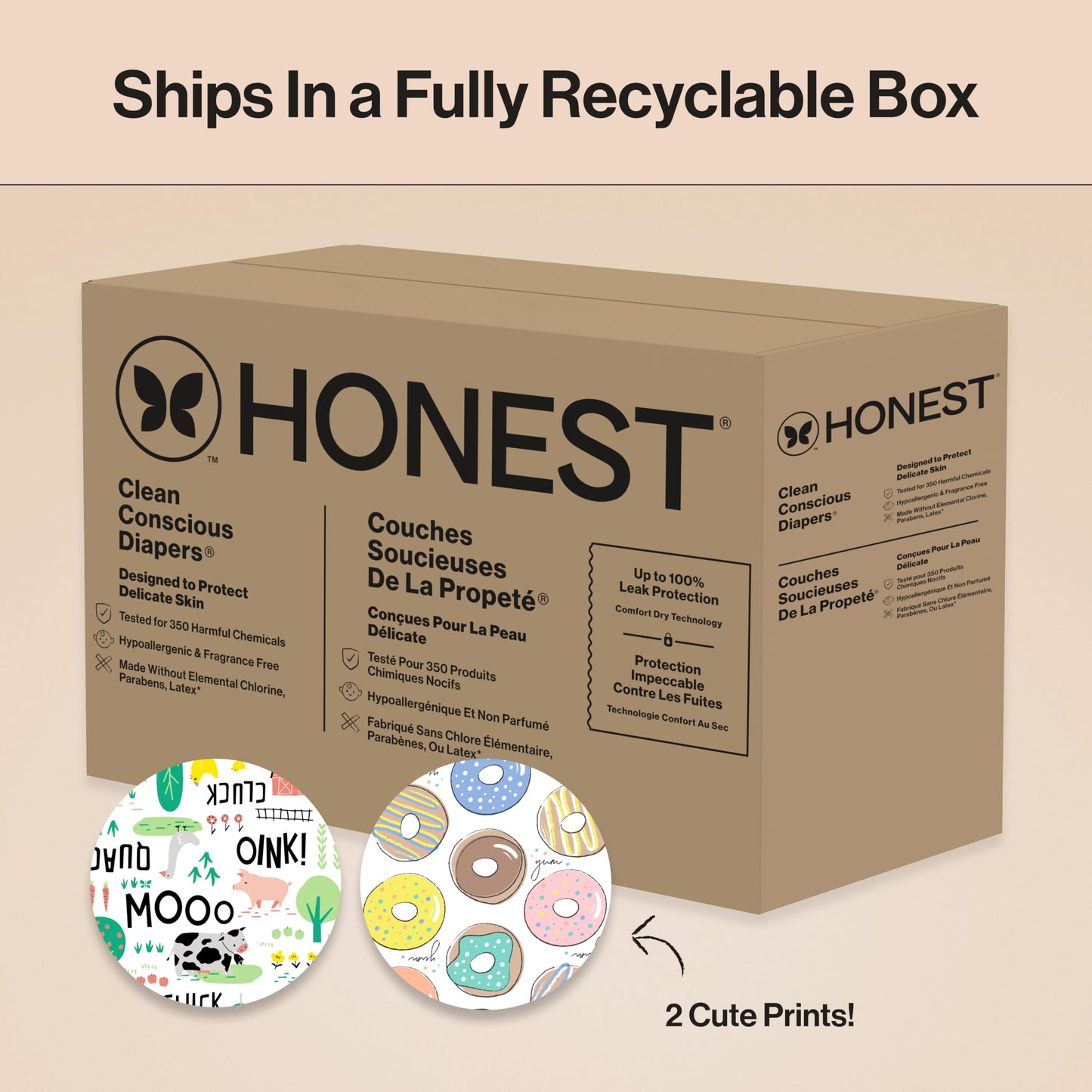 The Honest Company Clean Conscious Diapers for Delicate Skin | Up to 100% Leakproof | Hypoallergenic, Fragrance Free | Gender Neutral | Super Club Box, Size 3 (16-28 lbs), 120 Count (Prints May Vary)