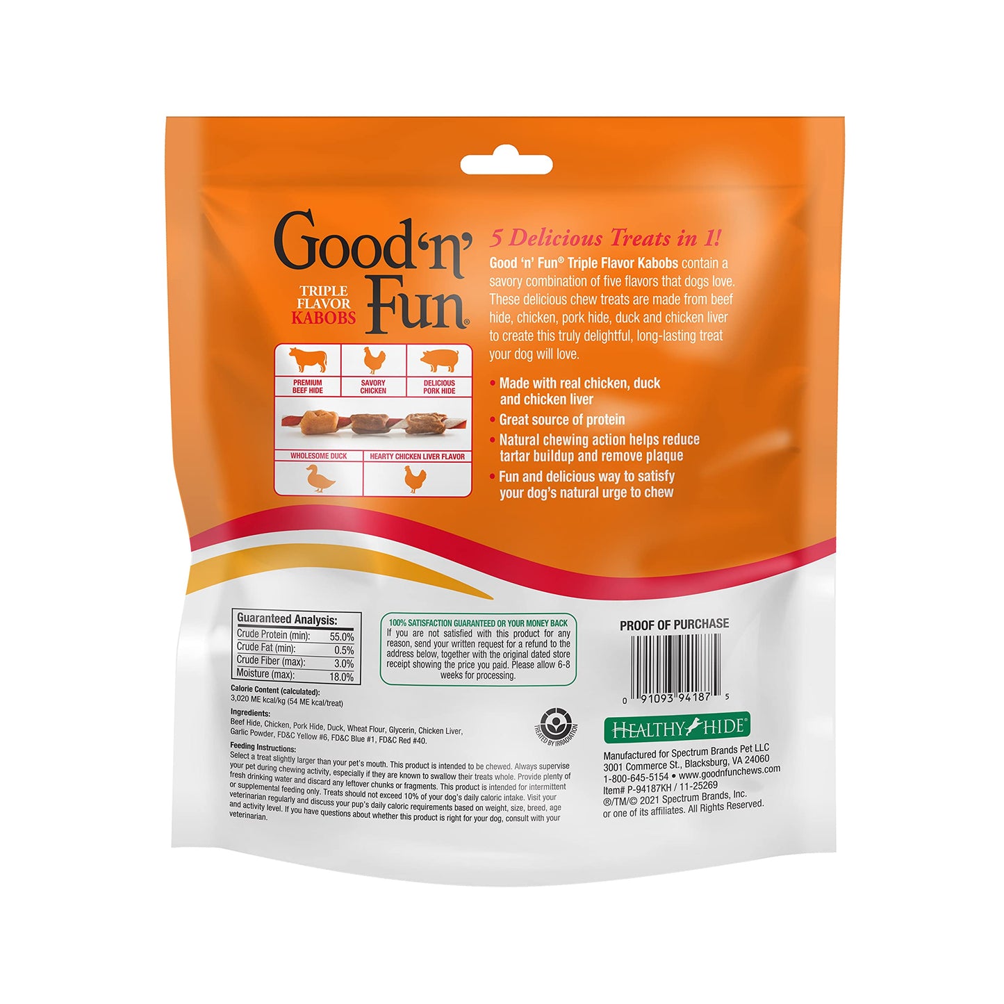 Good'n'Fun Triple Flavored Rawhide Kabobs for Dogs, 24 oz, 36 Count, 2 Pack