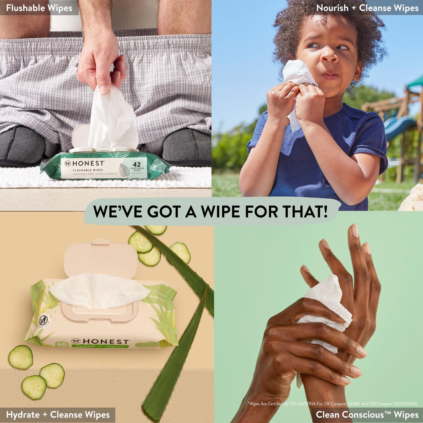 The Honest Company Clean Conscious Multi-Use Wipes | Hypoallergenic + Unscented for Sensitive Skin | Over 99% Water, Compostable, Plant Based, Baby Wipes | Rose Blossom, 288 Count